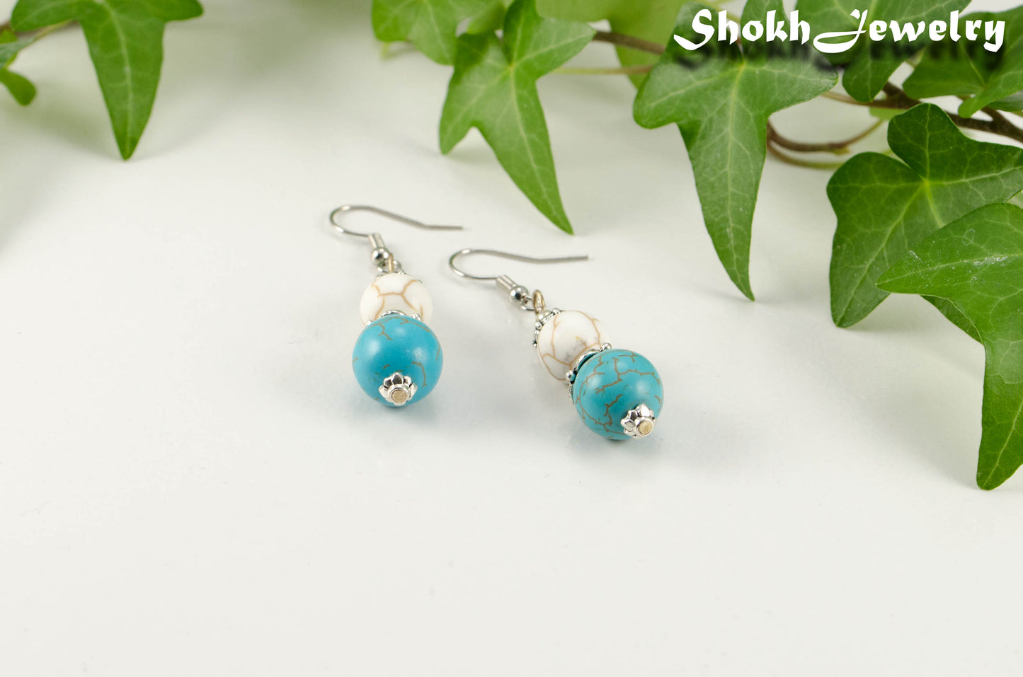 Turquoise and White Howlite Dangle Earrings.