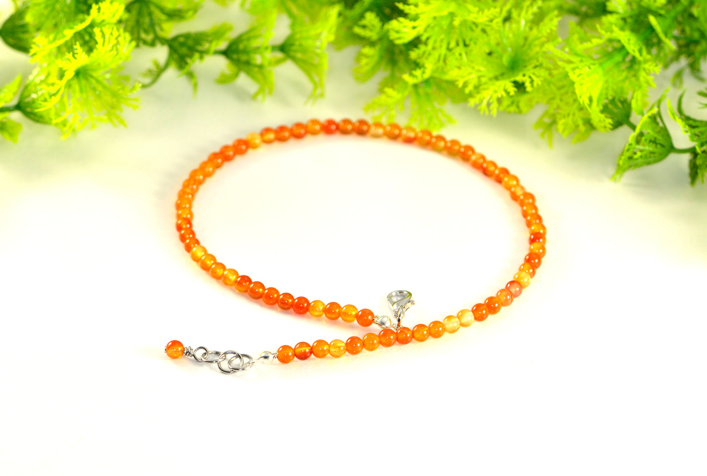 Close up of 4mm Carnelian Crystal Choker Necklace.