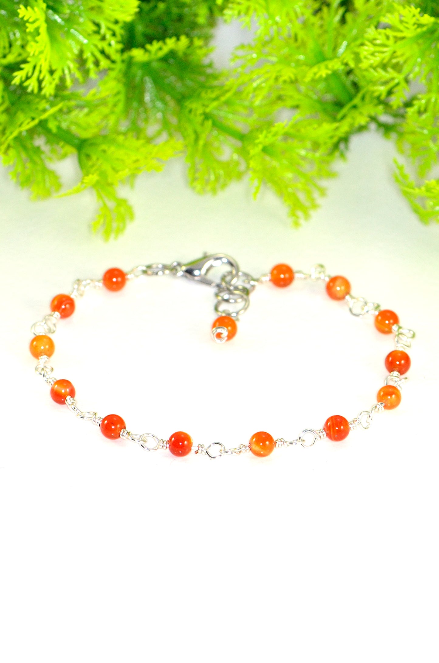Close up of 4mm Carnelian Link Anklet.