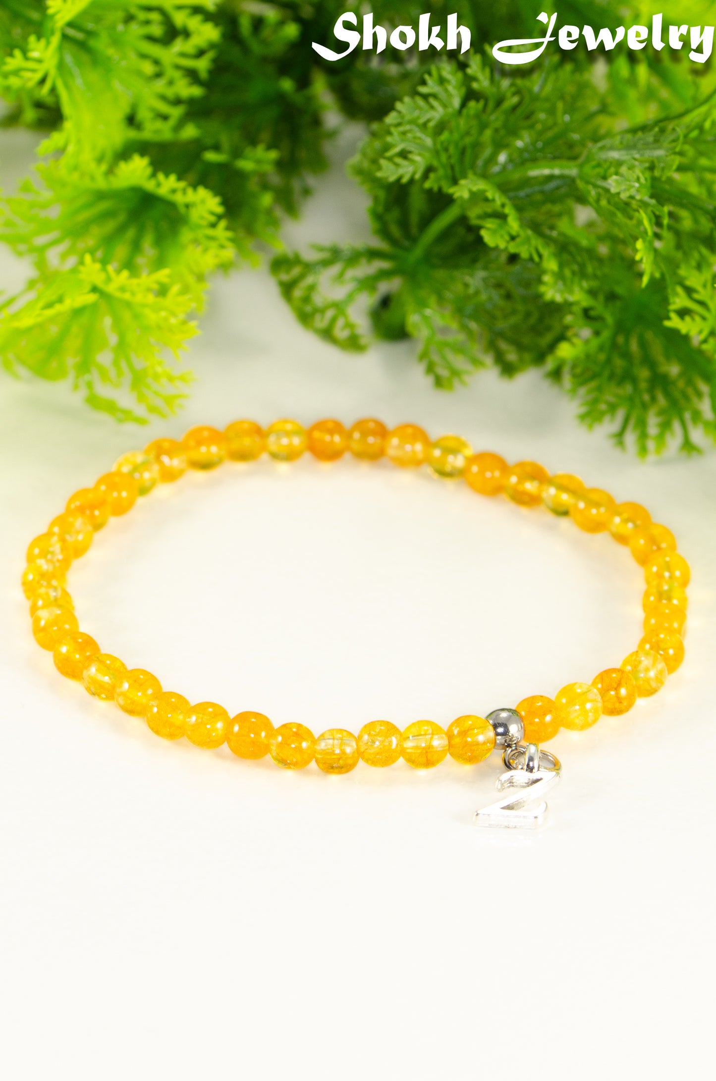 Close up of 4mm Citrine Bracelet with Initial.