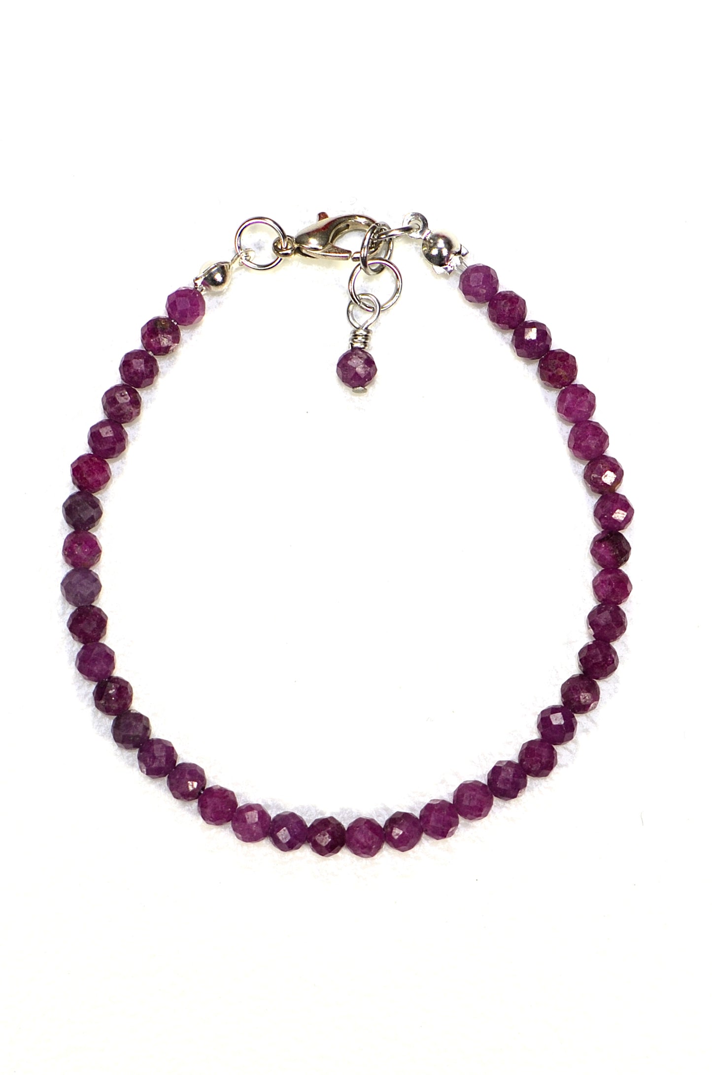 Top view of 4mm Faceted Ruby Anklet.
