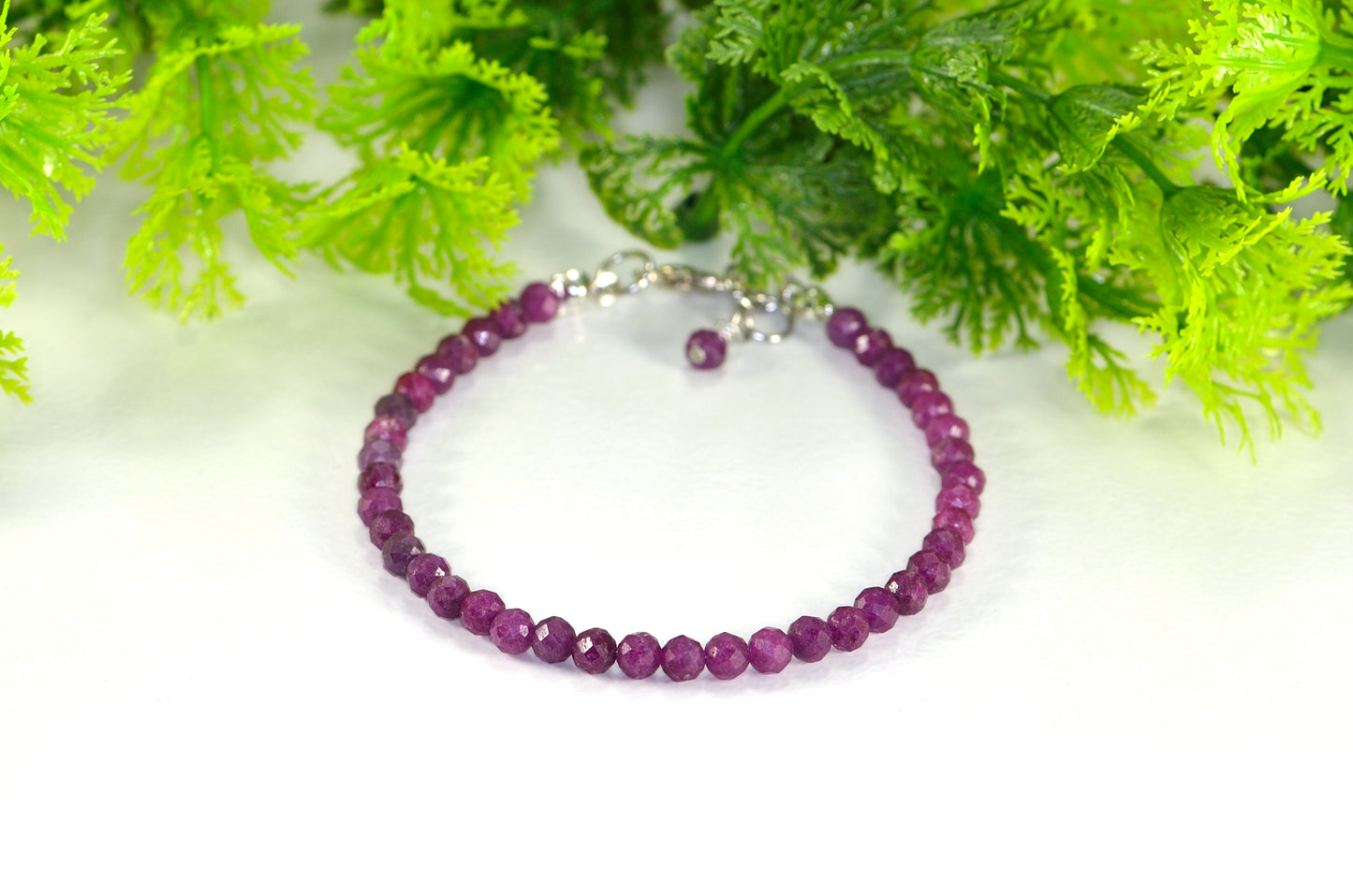4mm Faceted Ruby Anklet for women.
