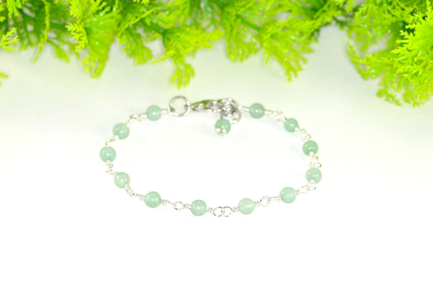 4mm Green Aventurine Link Anklet with clasp.
