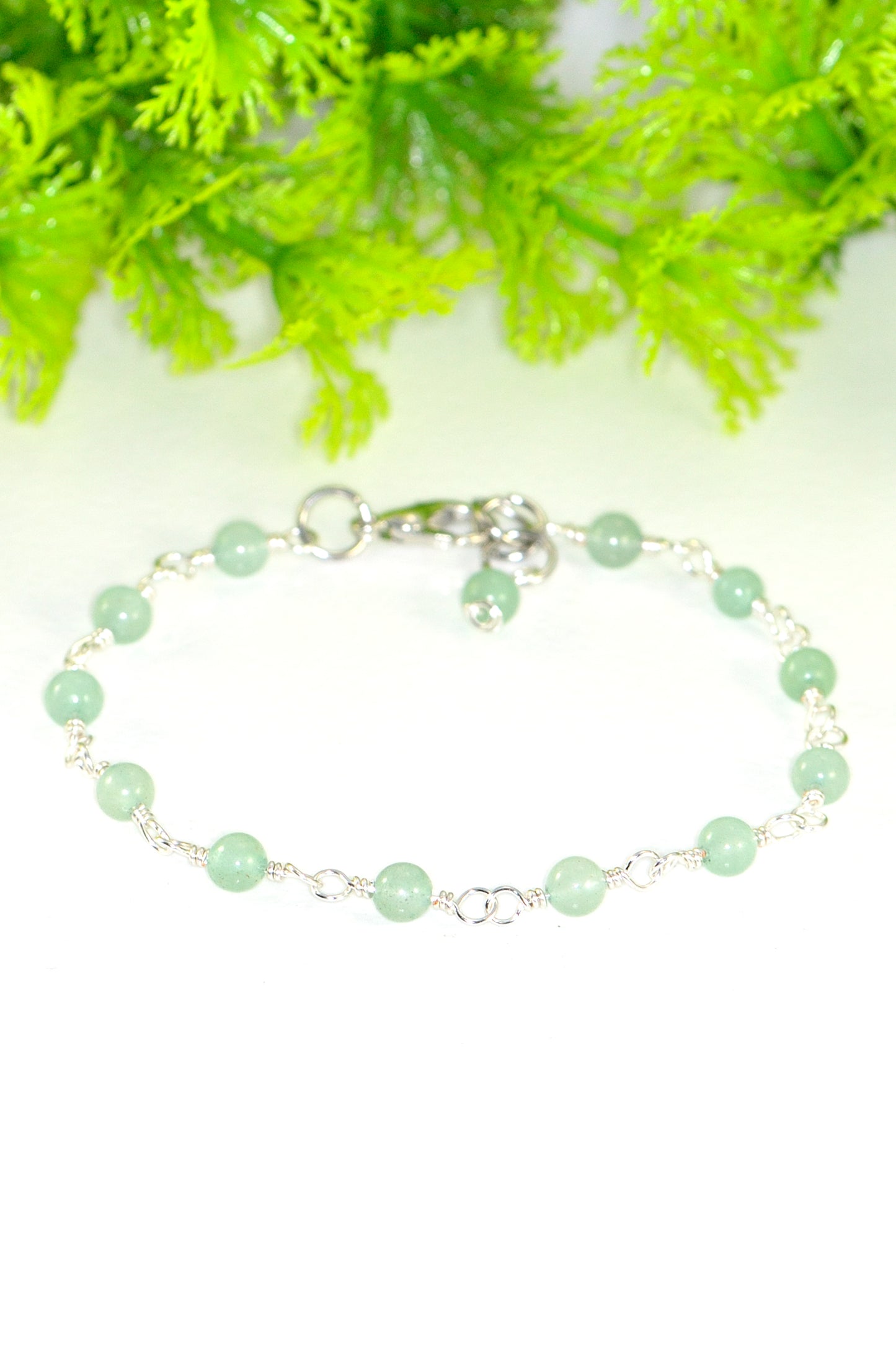 Close up of 4mm Green Aventurine Link Anklet.