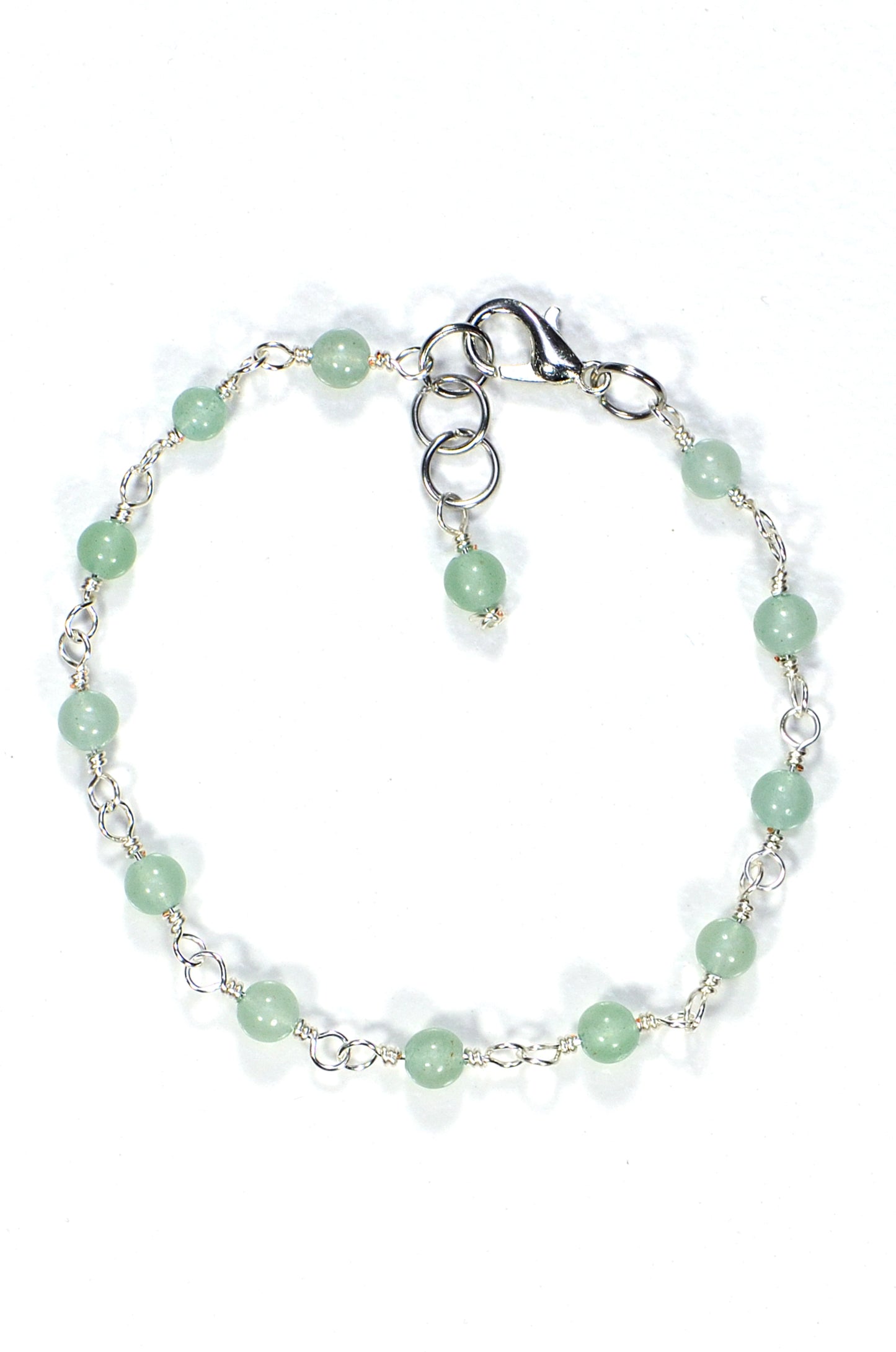 Top view of 4mm Green Aventurine Link Anklet.