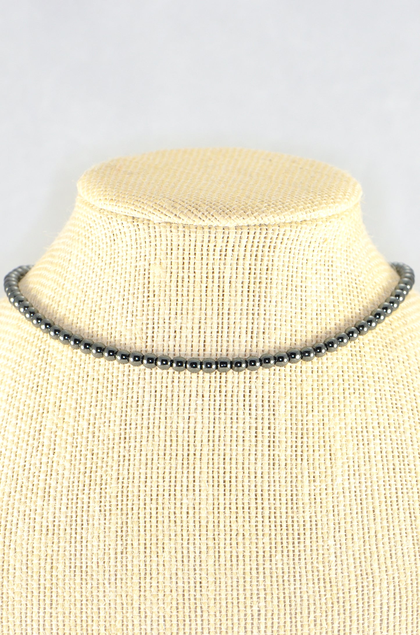 Close up of 4mm Natural Hematite Choker Necklace.