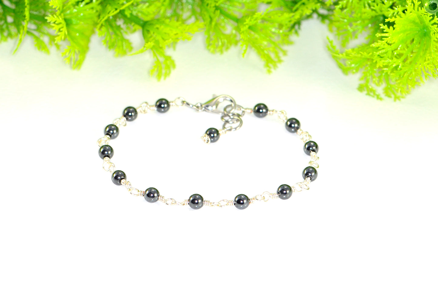 4mm Natural Hematite Link Chain Anklet with clasp.