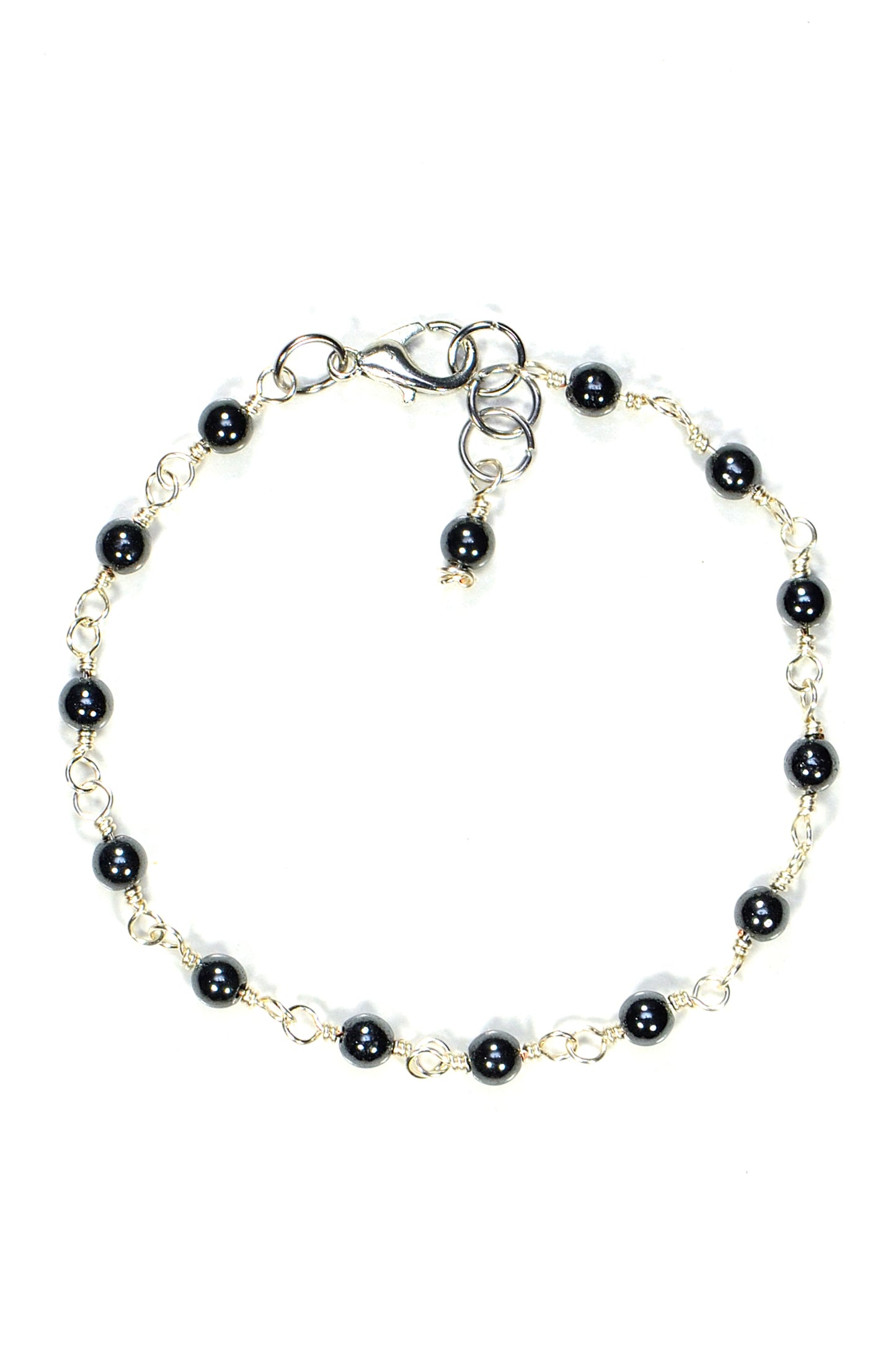 Top view of 4mm Natural Hematite Link Chain Anklet.