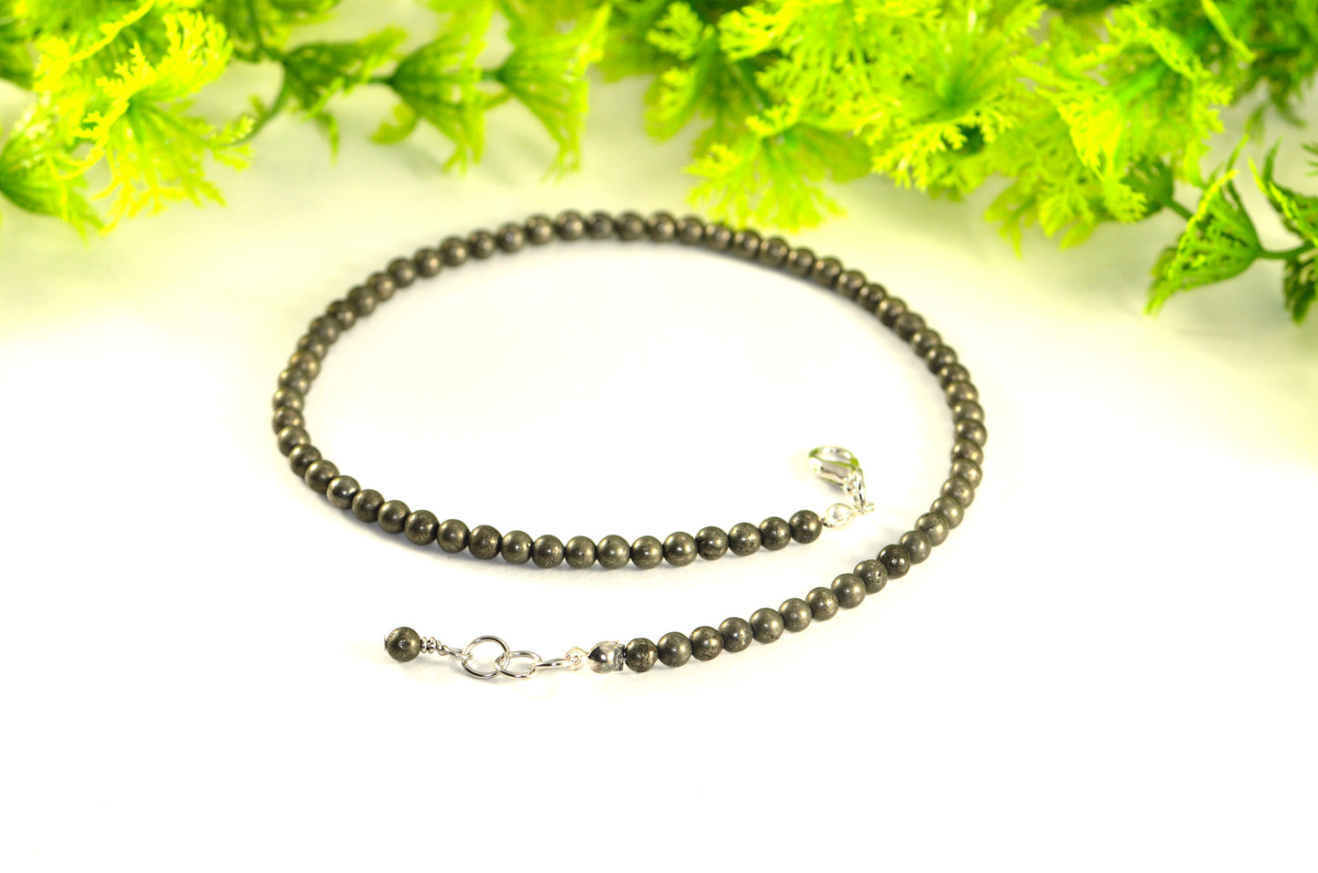 4mm Natural Pyrite Crystal Choker Necklace with clasp and a cute little dangle.