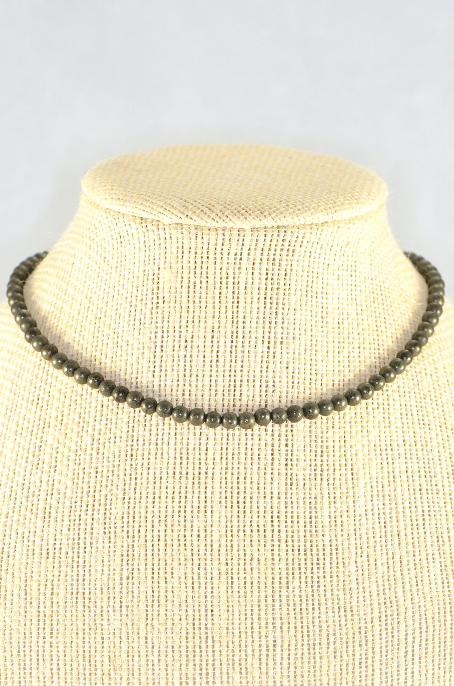 Close up of 4mm Natural Pyrite Crystal Choker Necklace.