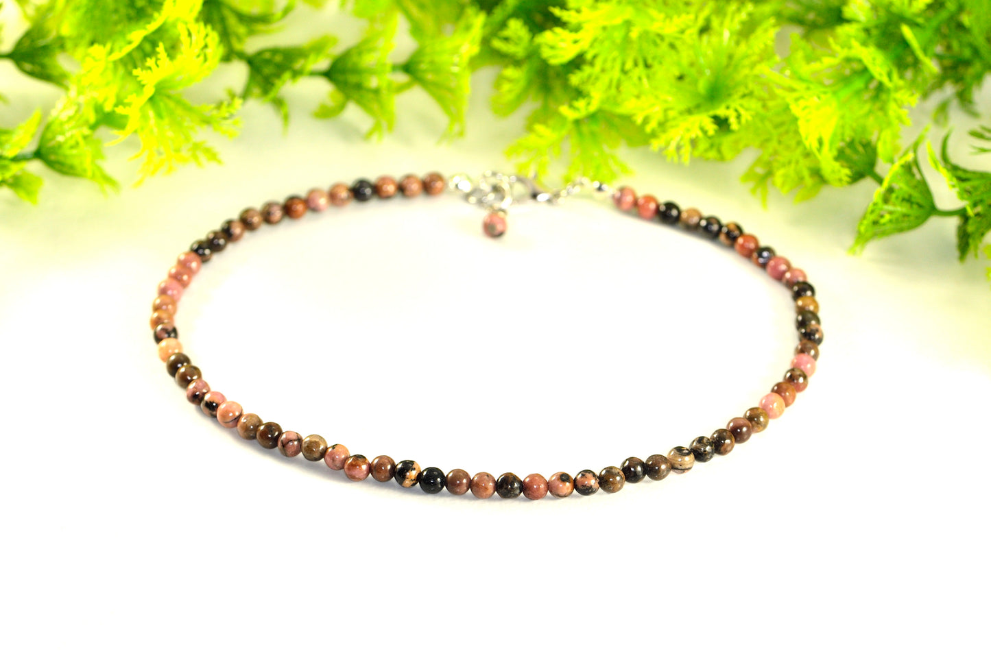 4mm Natural Rhodonite Choker Necklace for women.