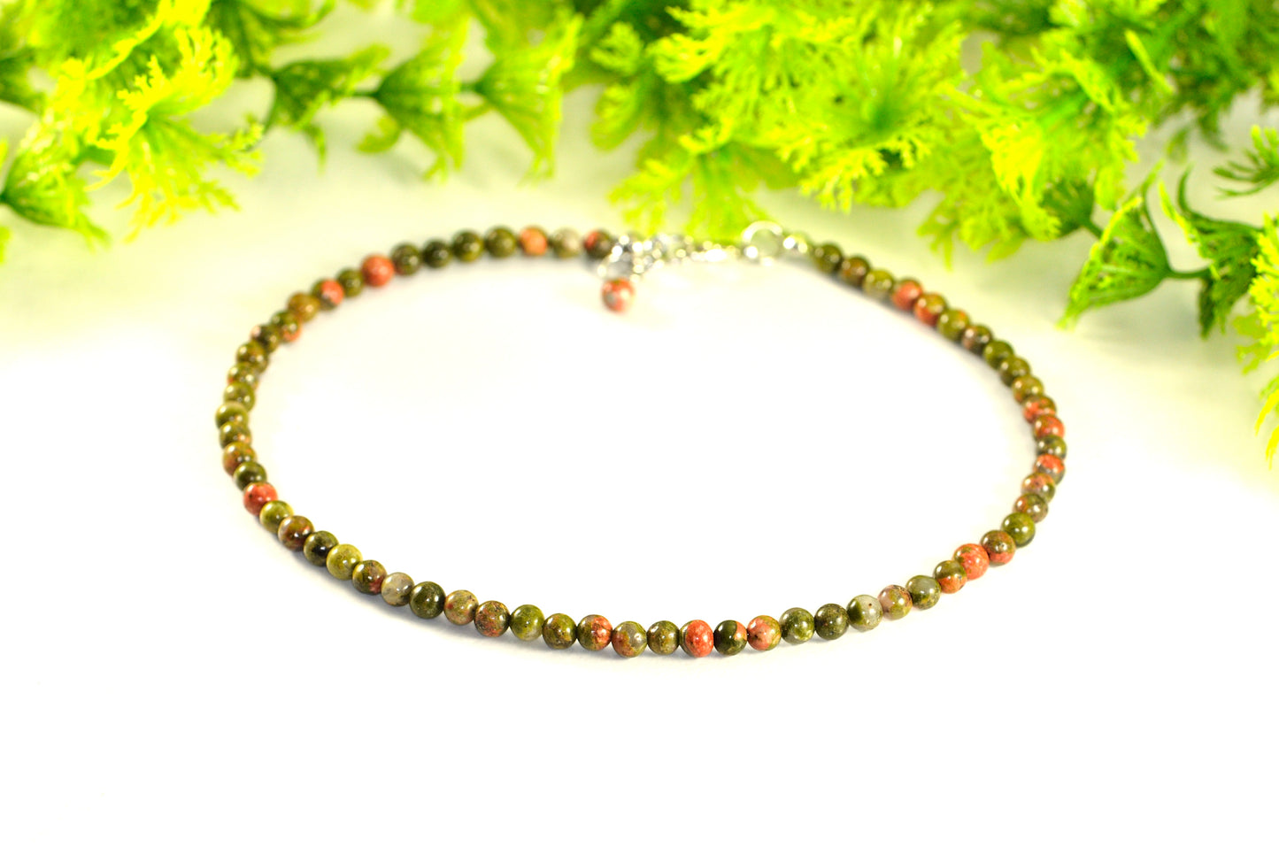 4mm Natural Unakite Choker Necklace for women.