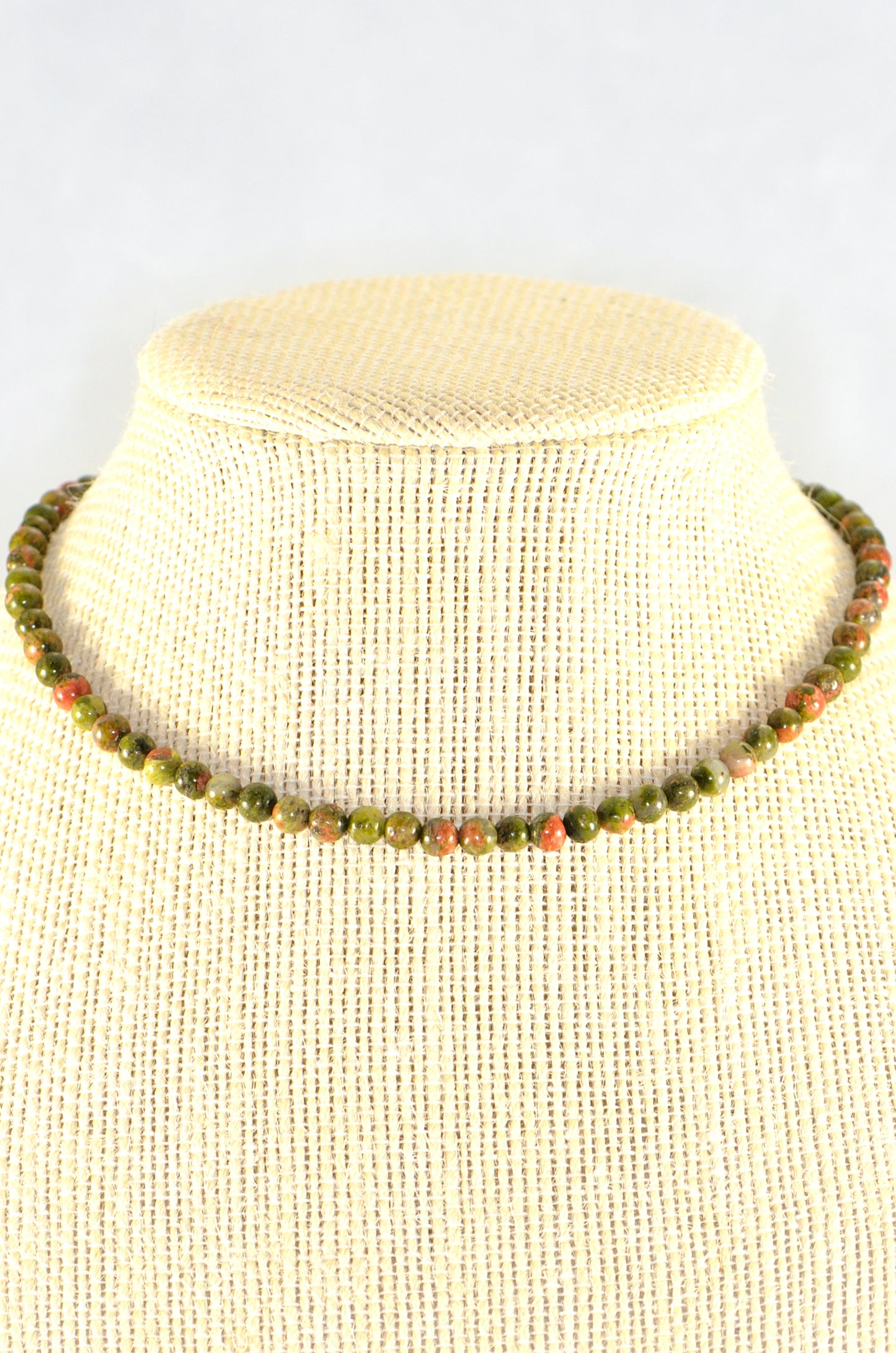Close up of 4mm Natural Unakite Choker Necklace.