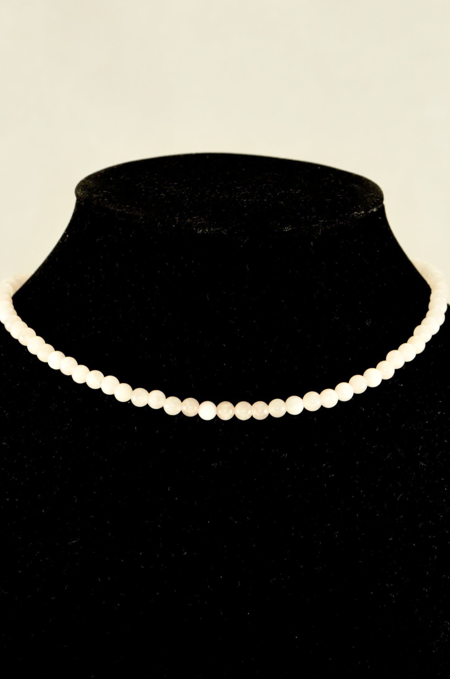 Close up of 4mm Rose Quartz Crystal Choker Necklace.