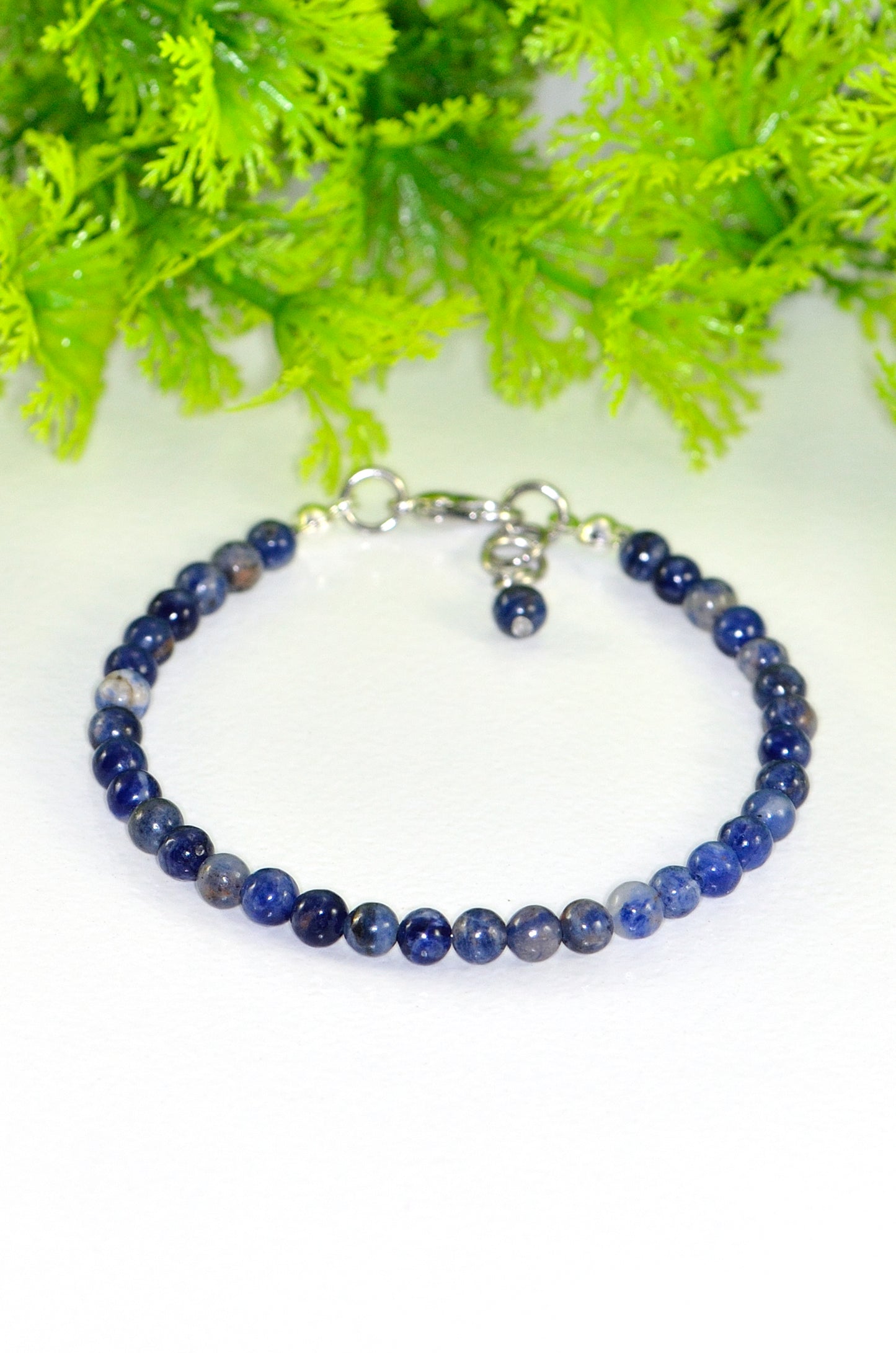 Close up of 4mm Sodalite Bracelet with Clasp.