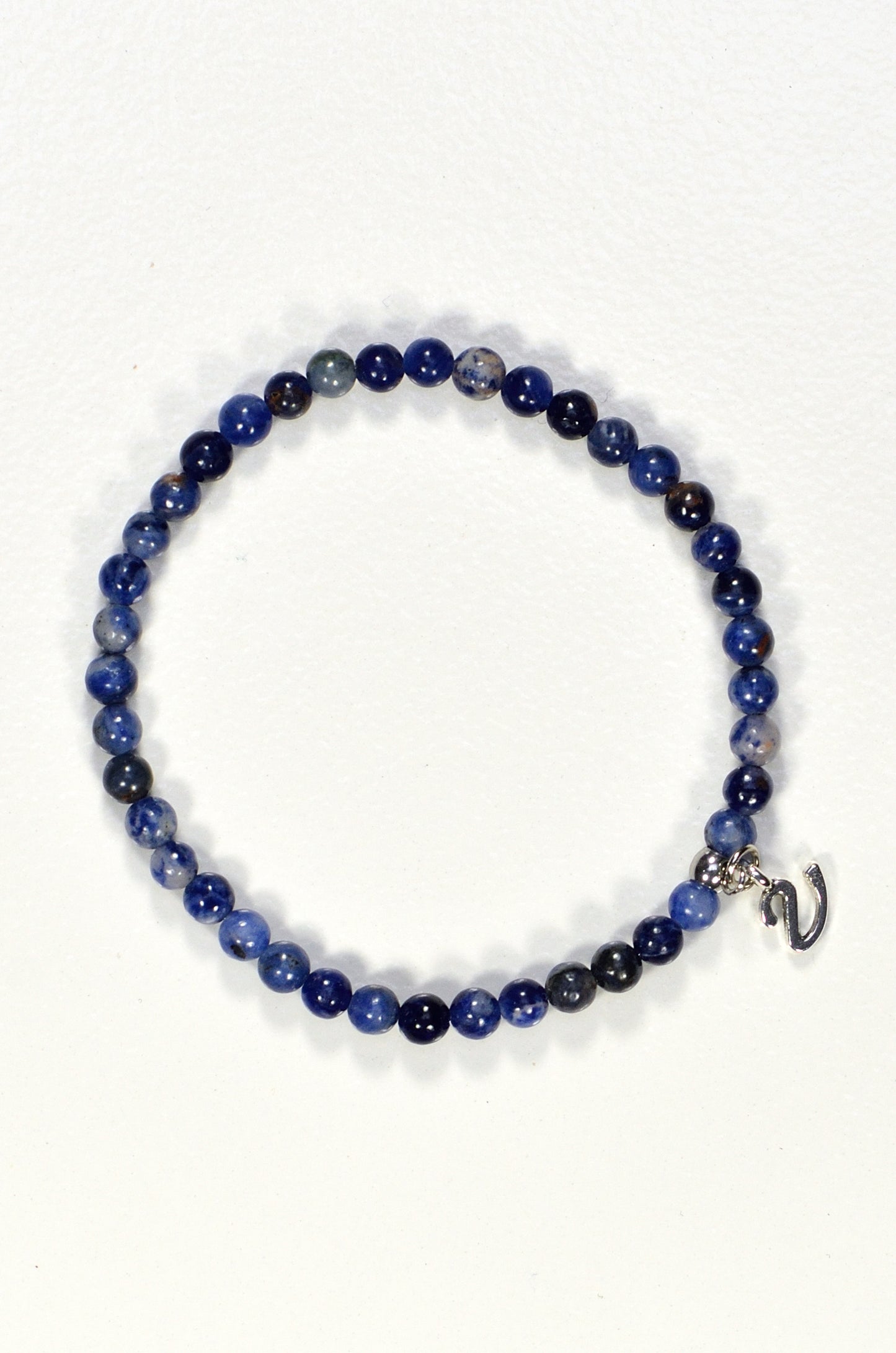 Top view of 4mm Sodalite Bracelet with Initial.