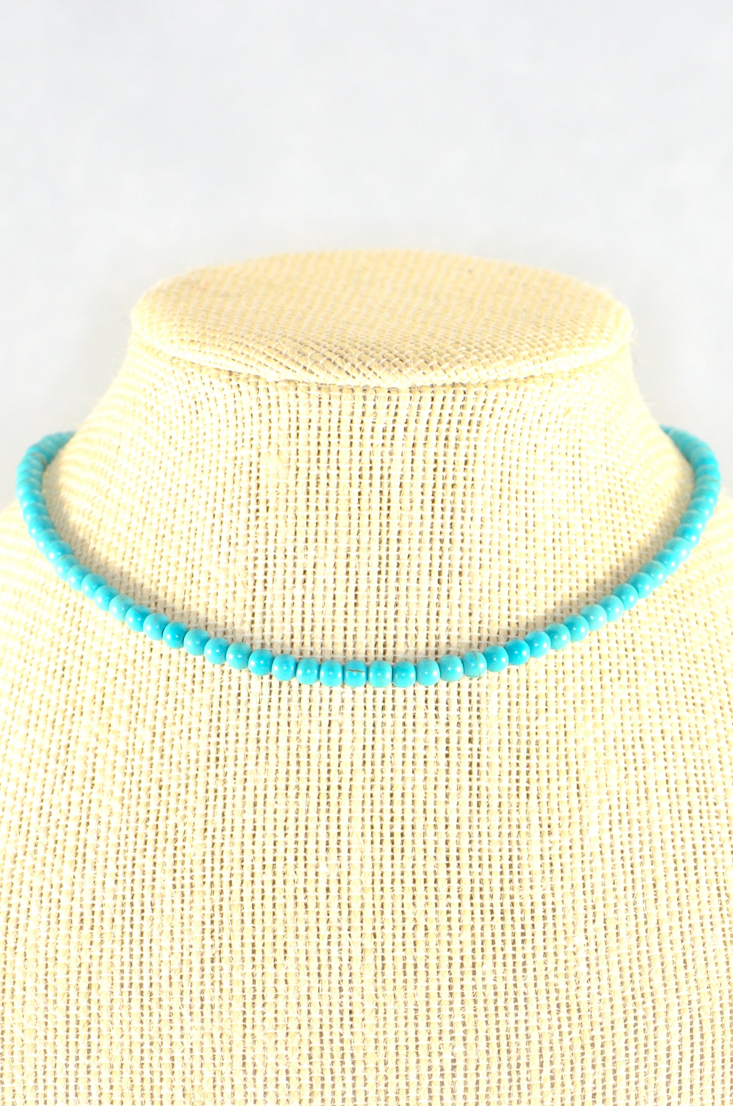 Close up of 4mm Turquoise Howlite Choker Necklace.
