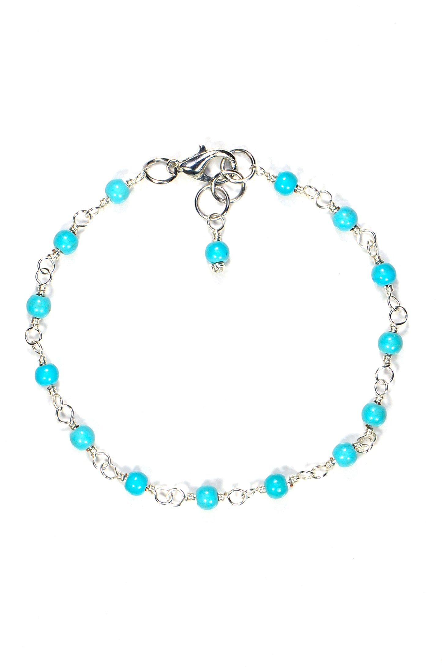 Top view of 4mm Turquoise Howlite Link Anklet.