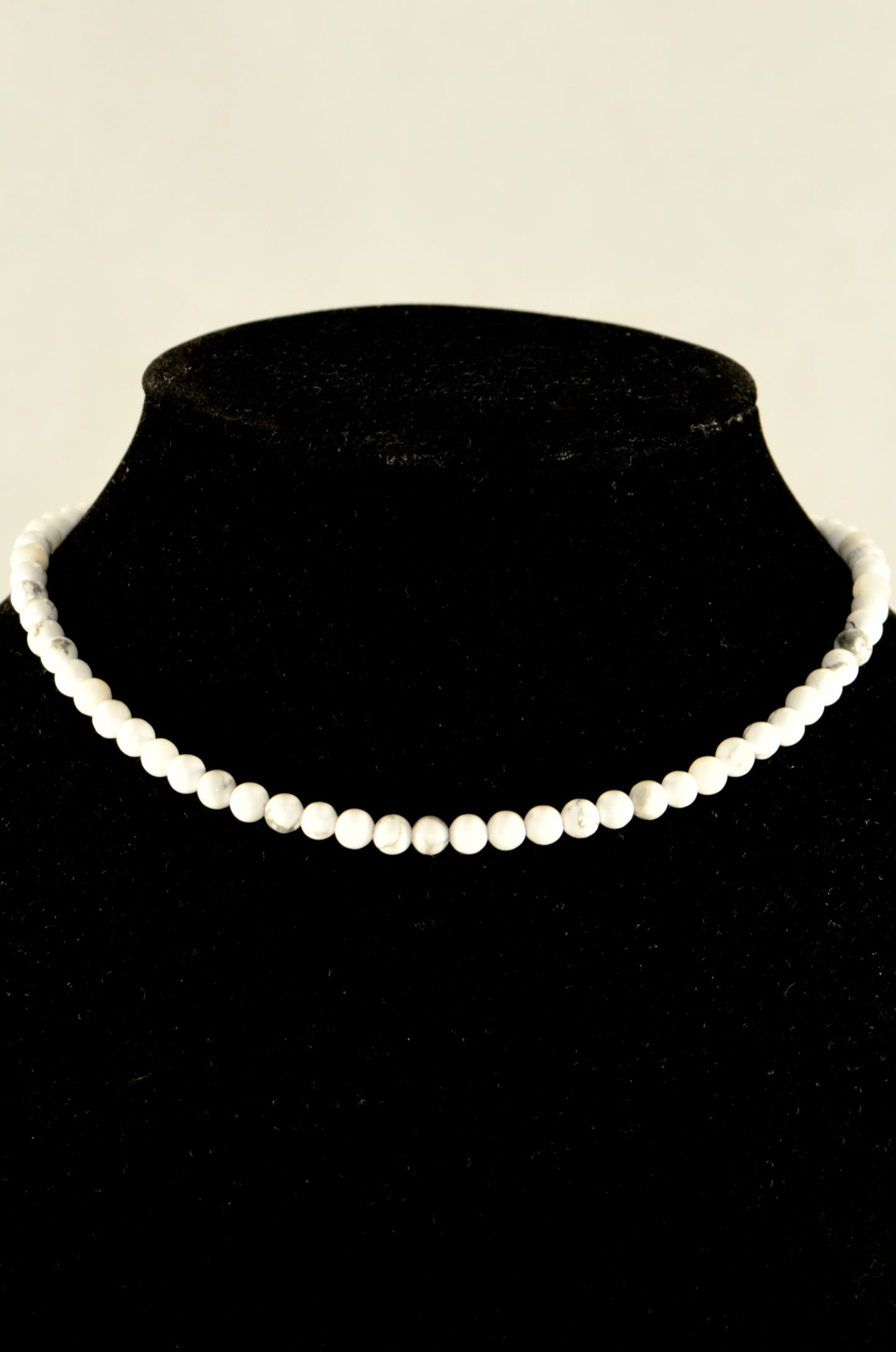 Close up of 4mm White Howlite Choker Necklace.