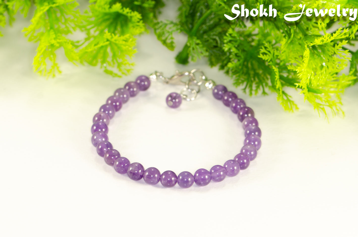 Close up of 6mm Amethyst Anklet.