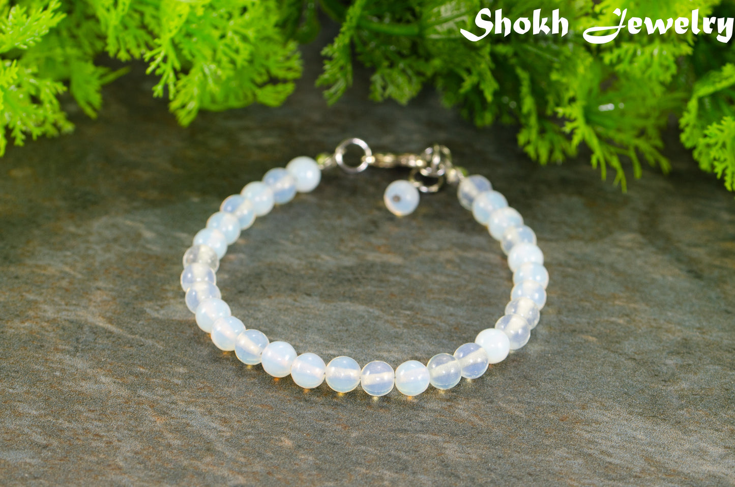 6mm Clear White Opalite Beaded Anklet for women.
