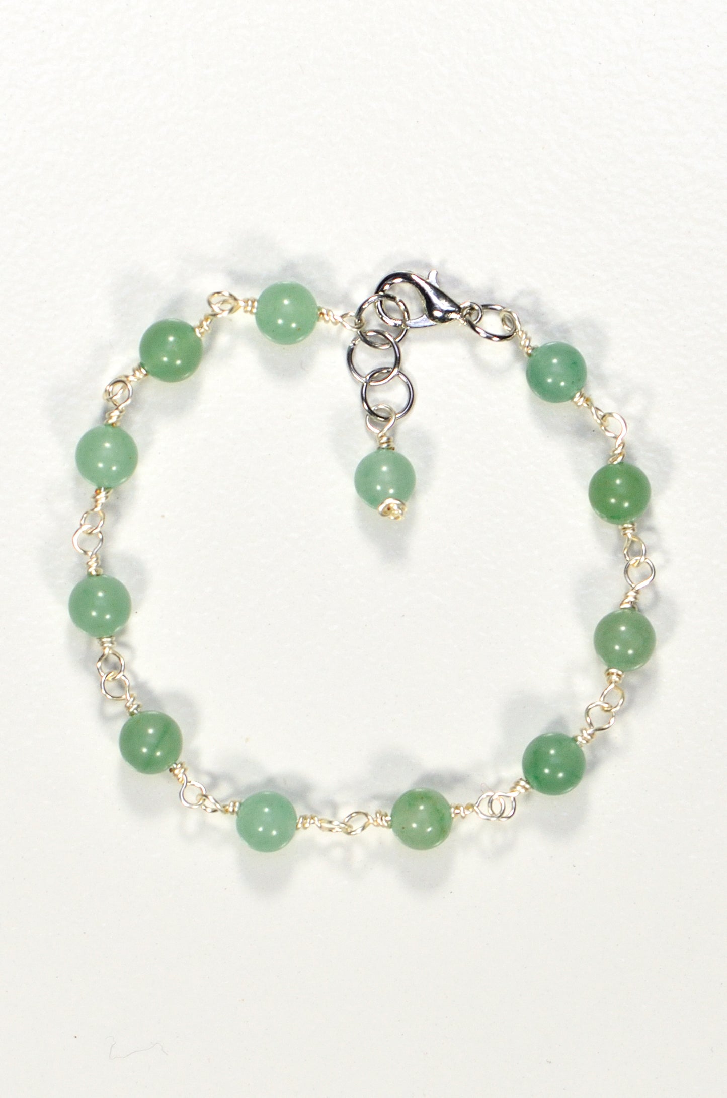 Top view of 6mm Green Aventurine Link Bracelet.