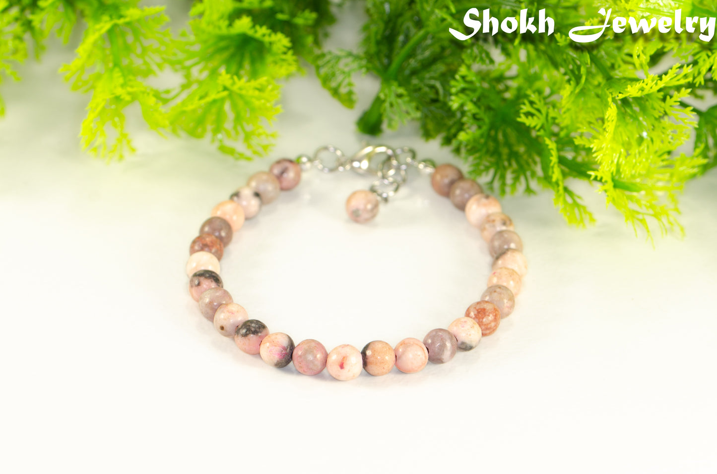 6mm Pink Zebra Jasper Beaded Anklet for women.