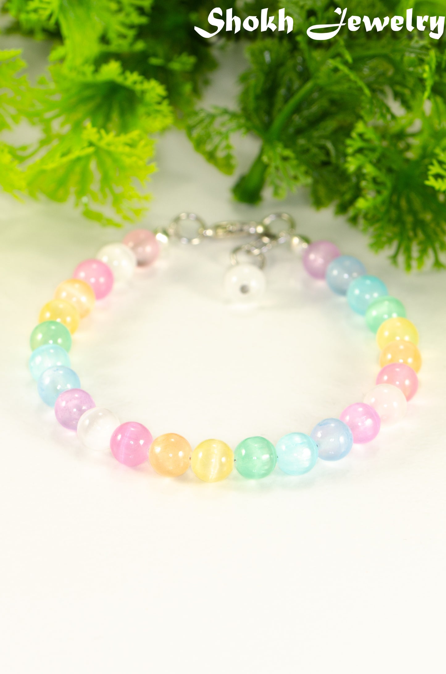 6mm Rainbow Selenite Anklet for women.