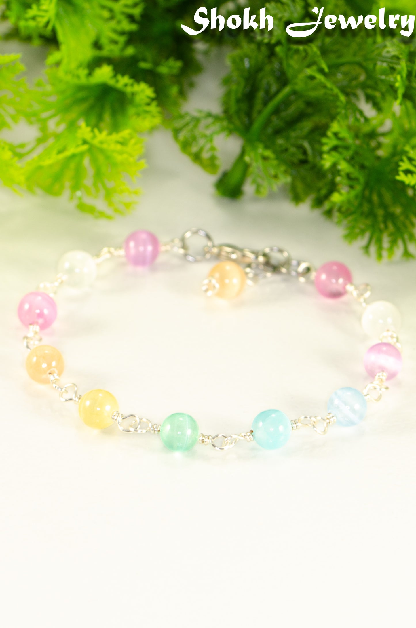 6mm Rainbow Selenite Link Anklet for women.