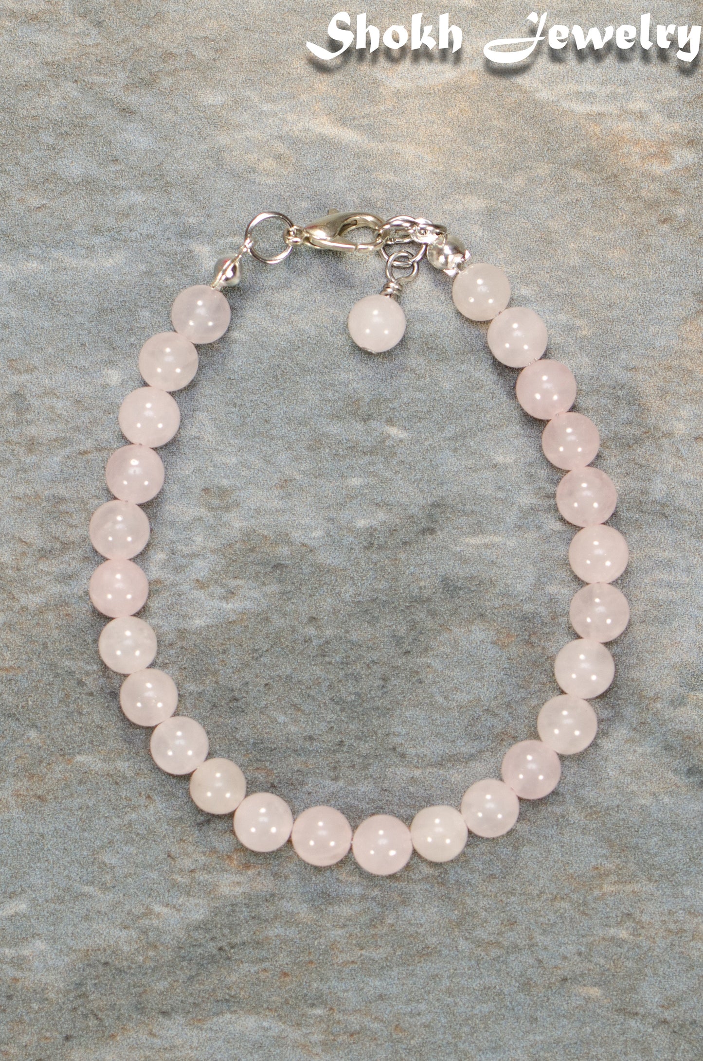 Top view of 6mm Rose Quartz Beaded Anklet.