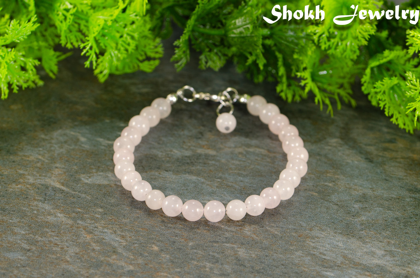 6mm Rose Quartz Beaded Anklet for women.
