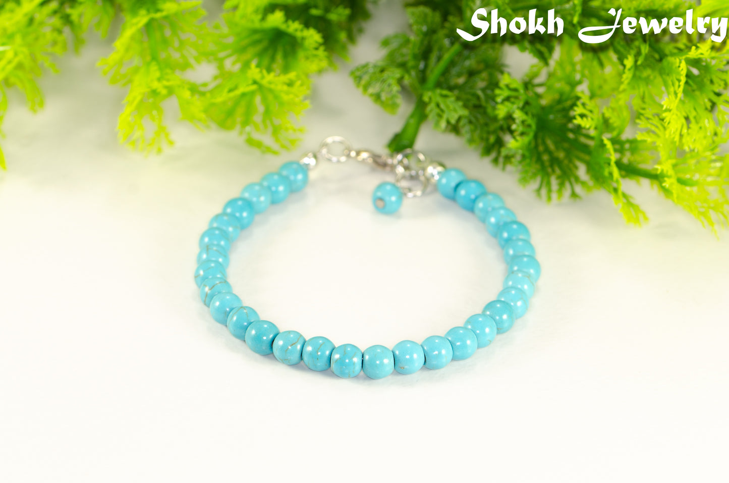 6mm Turquoise Howlite Beaded Anklet for women.