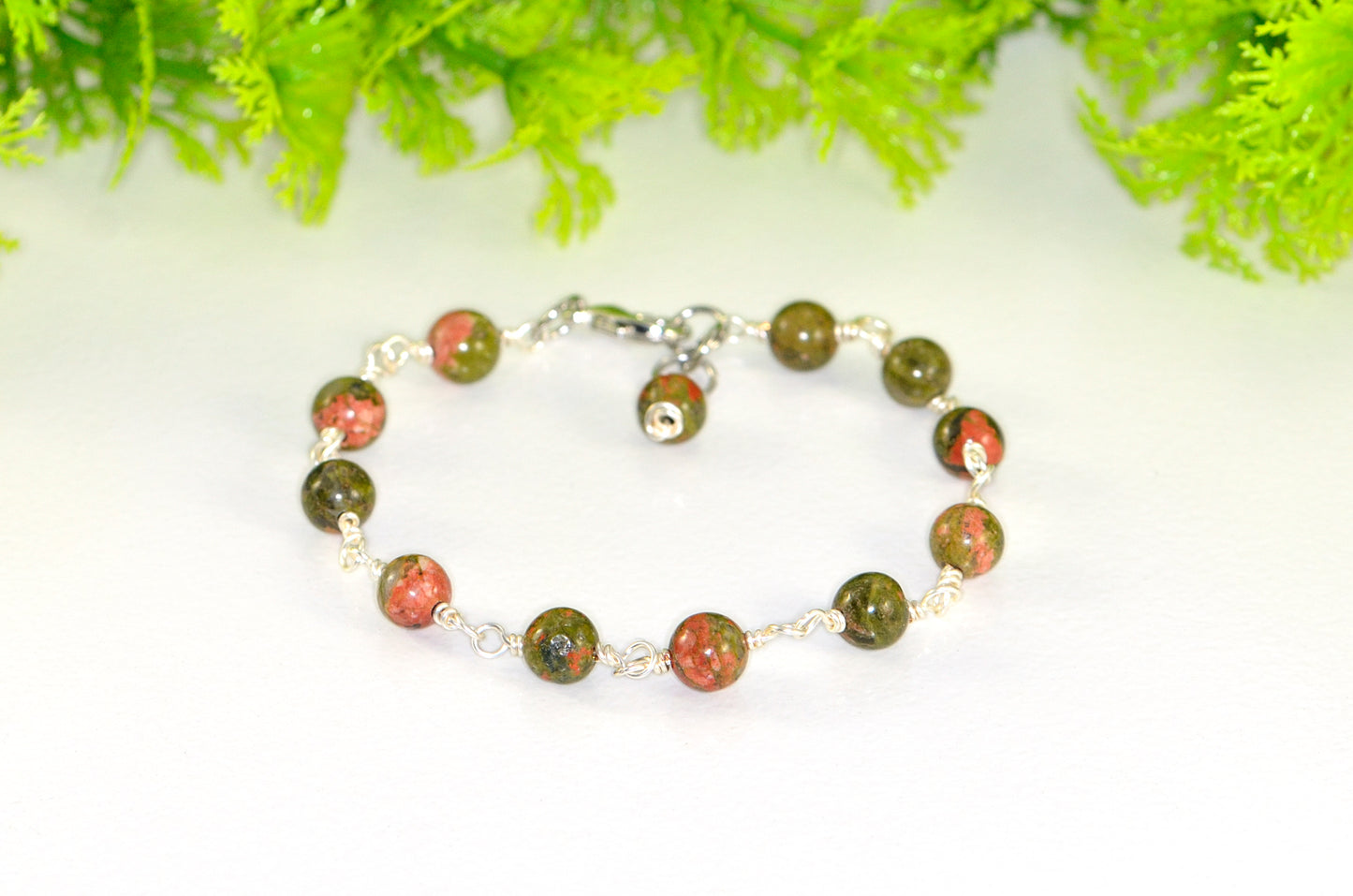 6mm Unakite Jasper Link Bracelet with clasp.