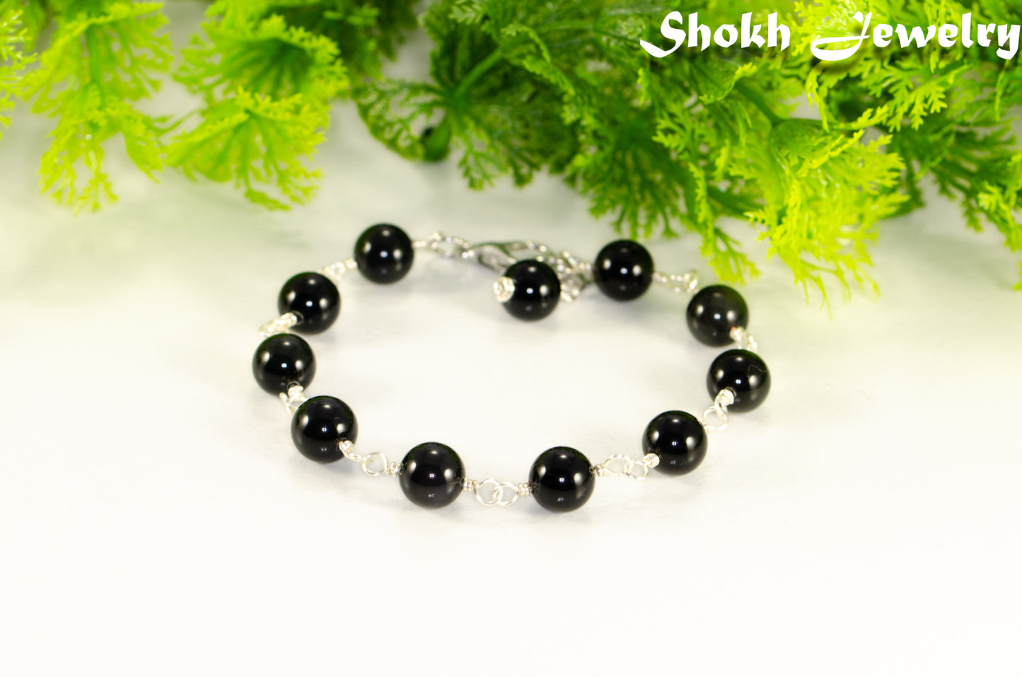 8mm Black Obsidian Link Anklet for women/men.