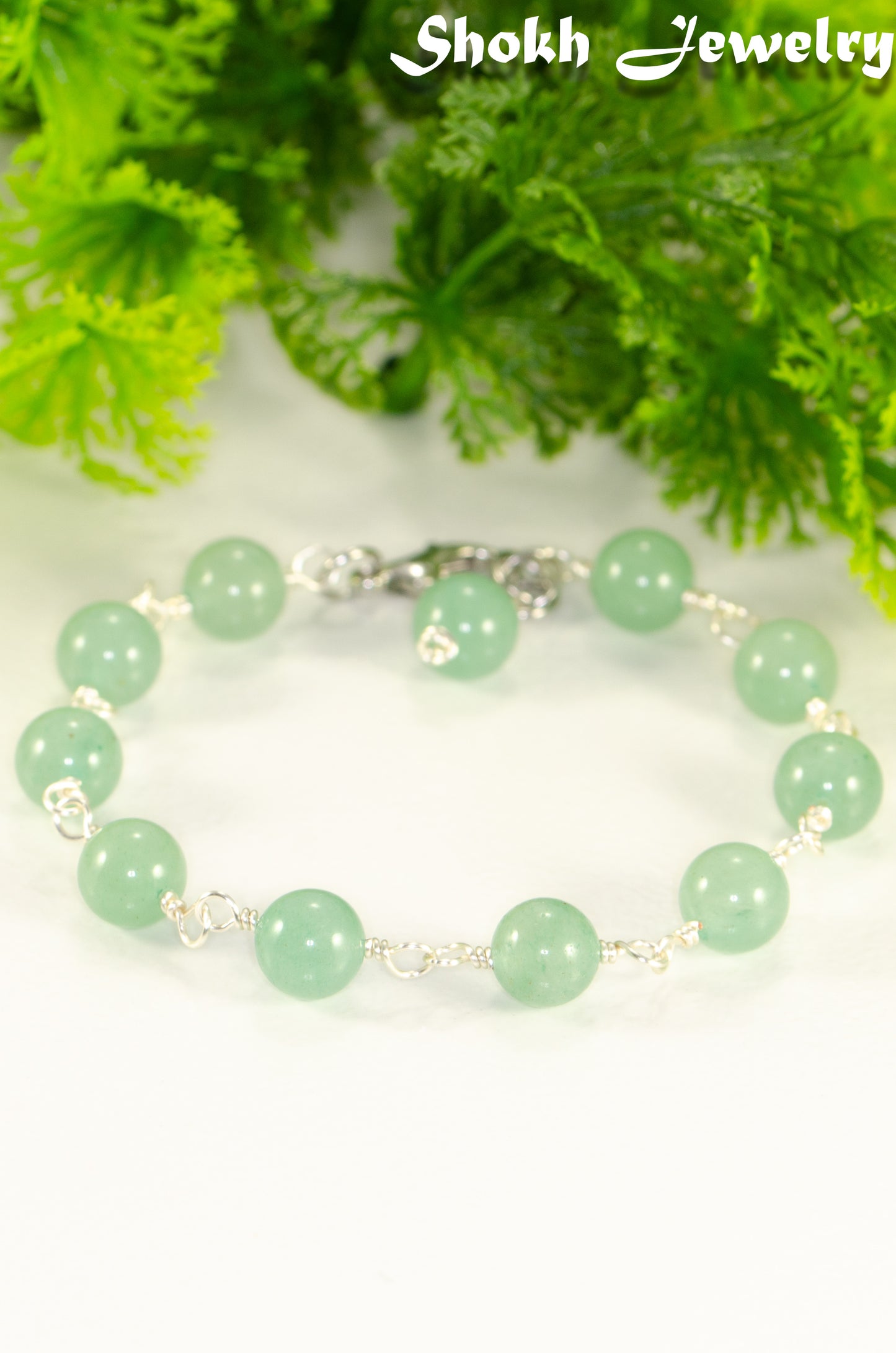 8mm Green Aventurine Link Anklet with clasp and a dangle.