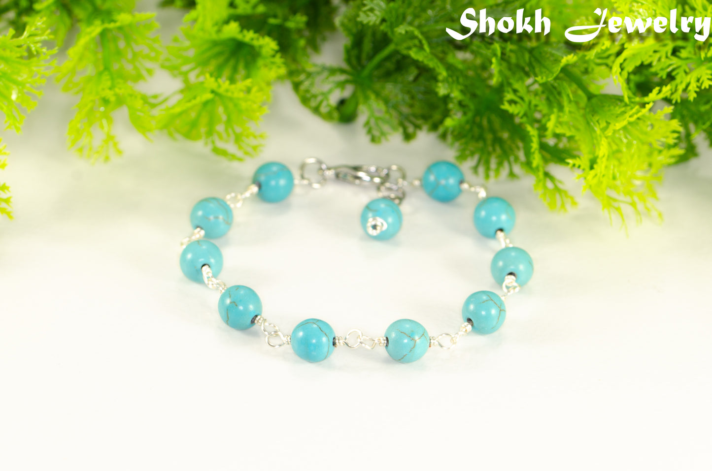 8mm Turquoise Howlite Link Anklet for women.
