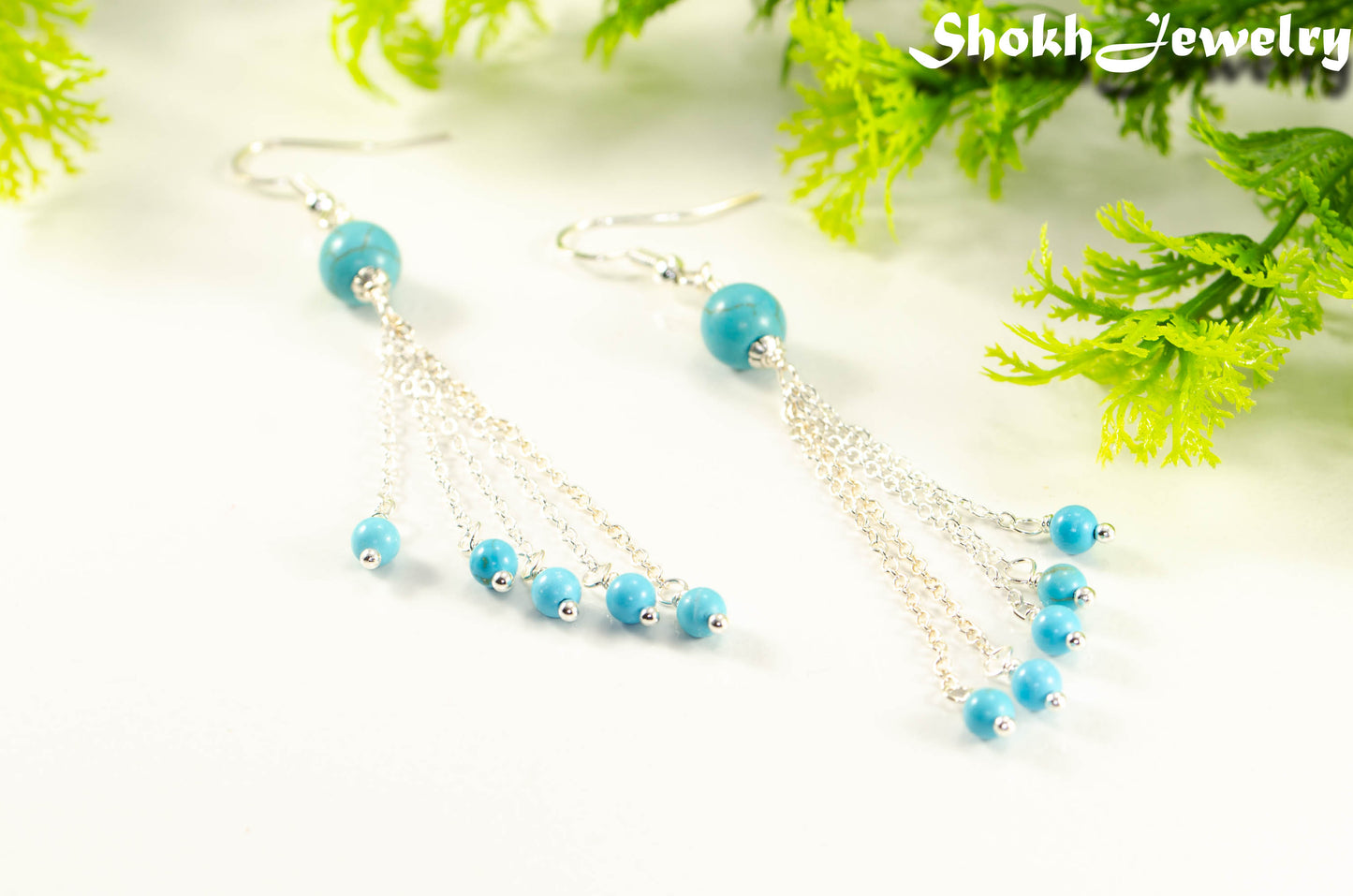 Cascading Turquoise Howlite Gemstone Drop Earrings for women.