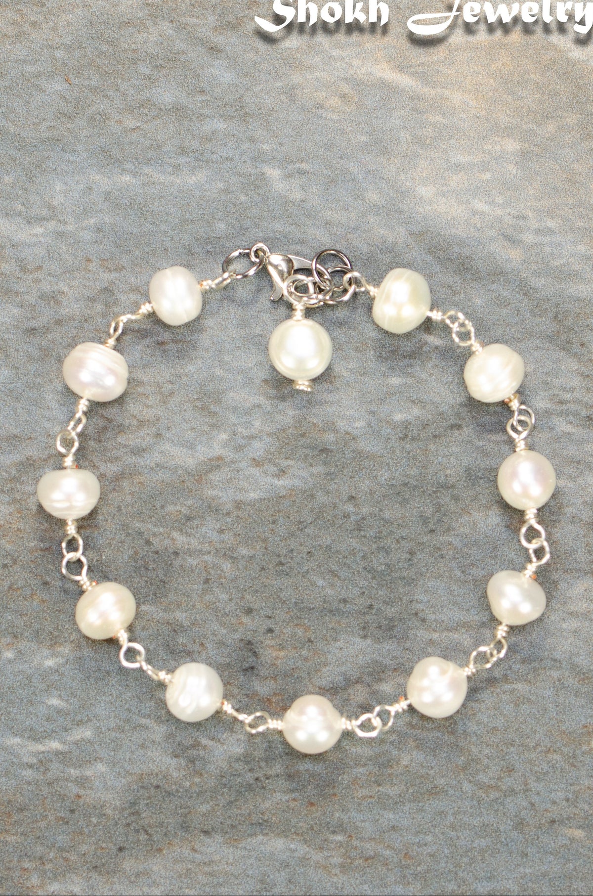 Handmade Freshwater Pearls Link Anklet for women.