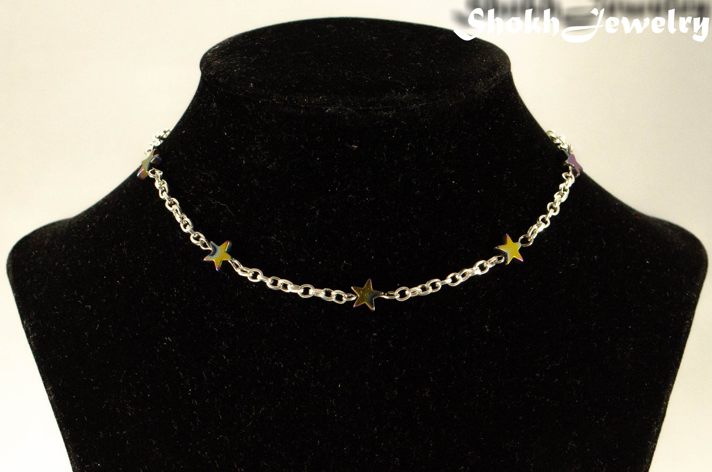 Rainbow Hematite Star and Chain Choker Necklace for women.