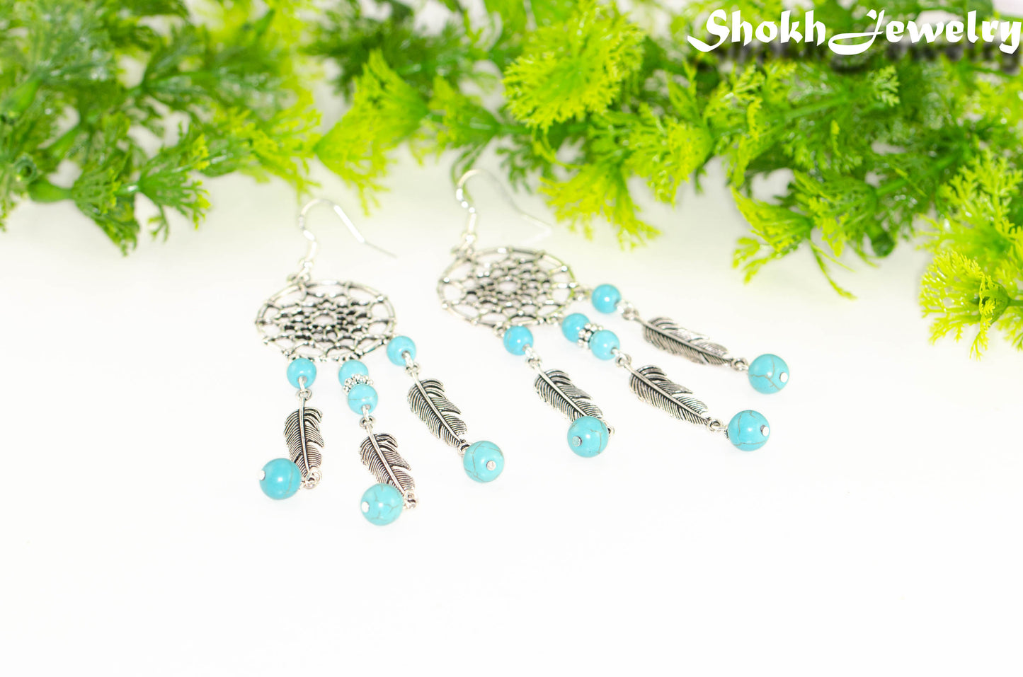 Extra Long Turquoise Howlite Dream Catcher Earrings