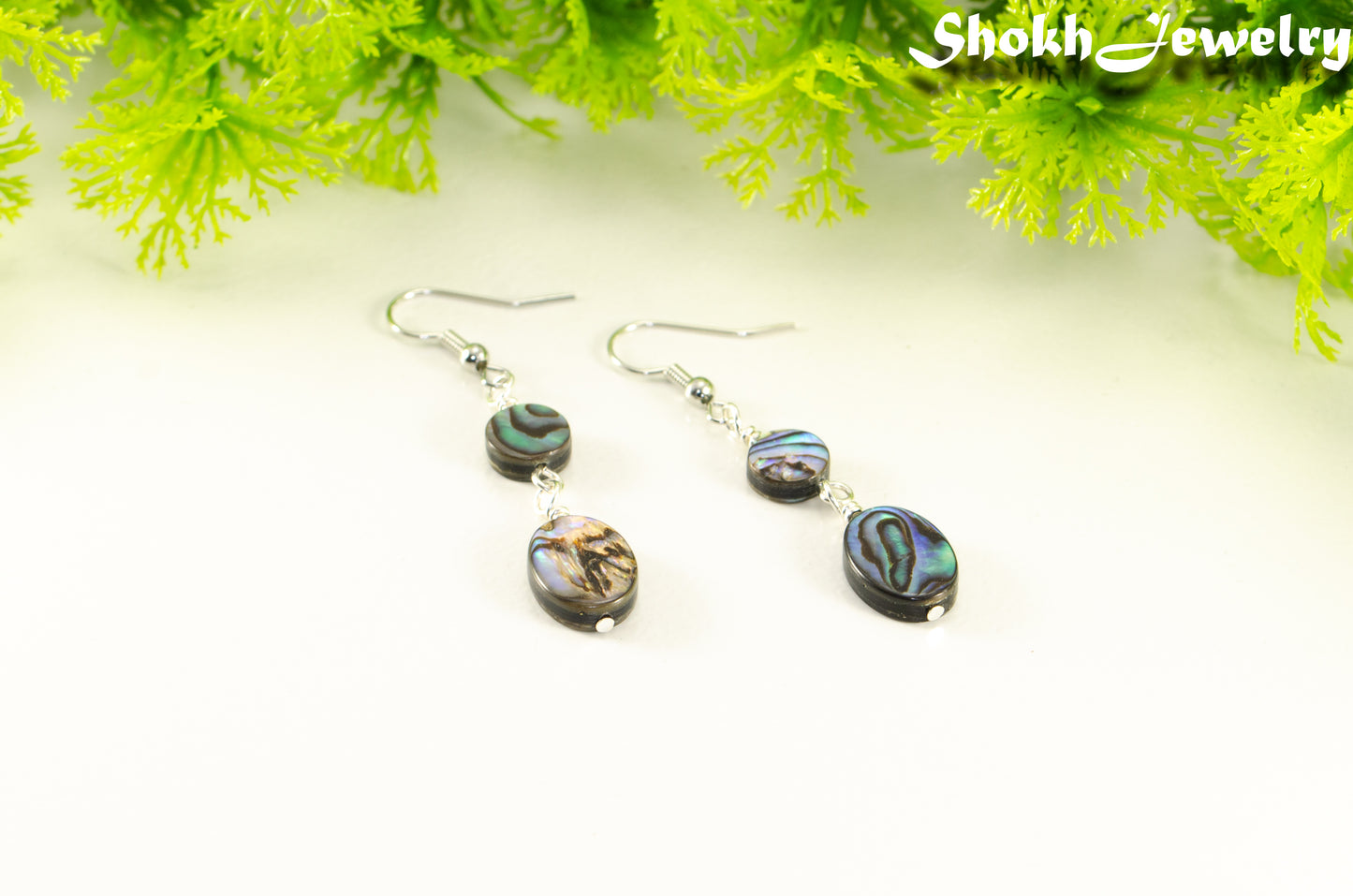 Elegant Long Oval Abalone Shell Earrings.