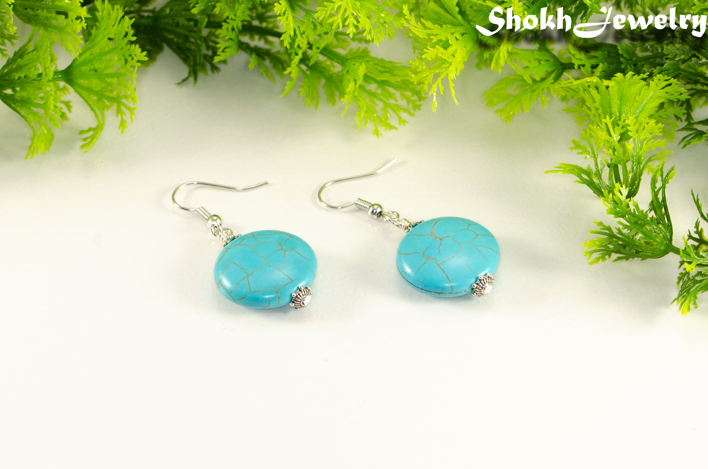 20mm Turquoise Howlite Earrings.