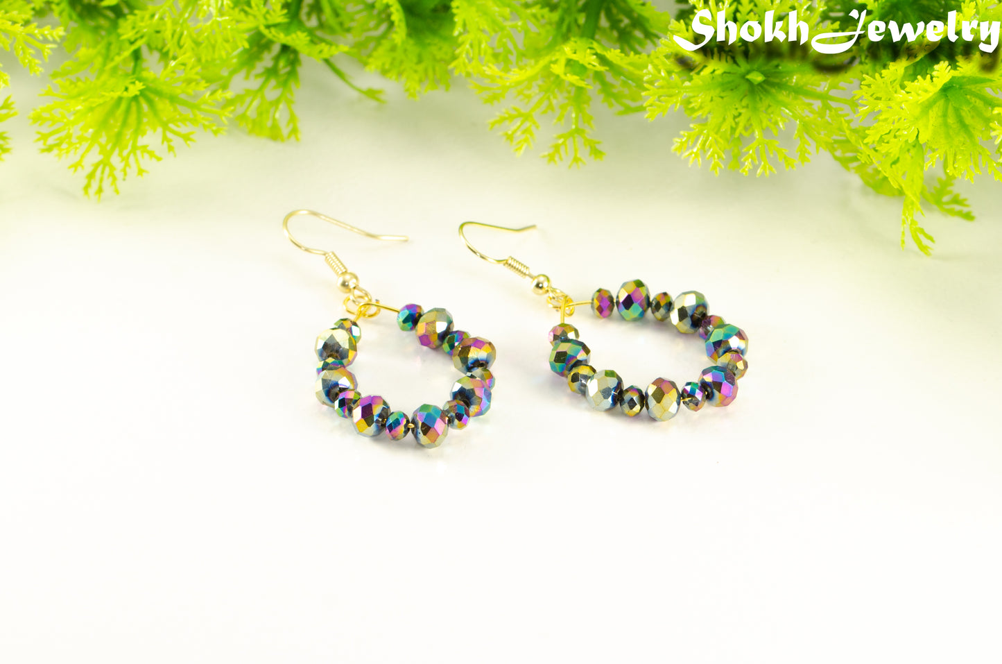 Sparkly Rainbow Glass Crystal Hoop Earrings for women.