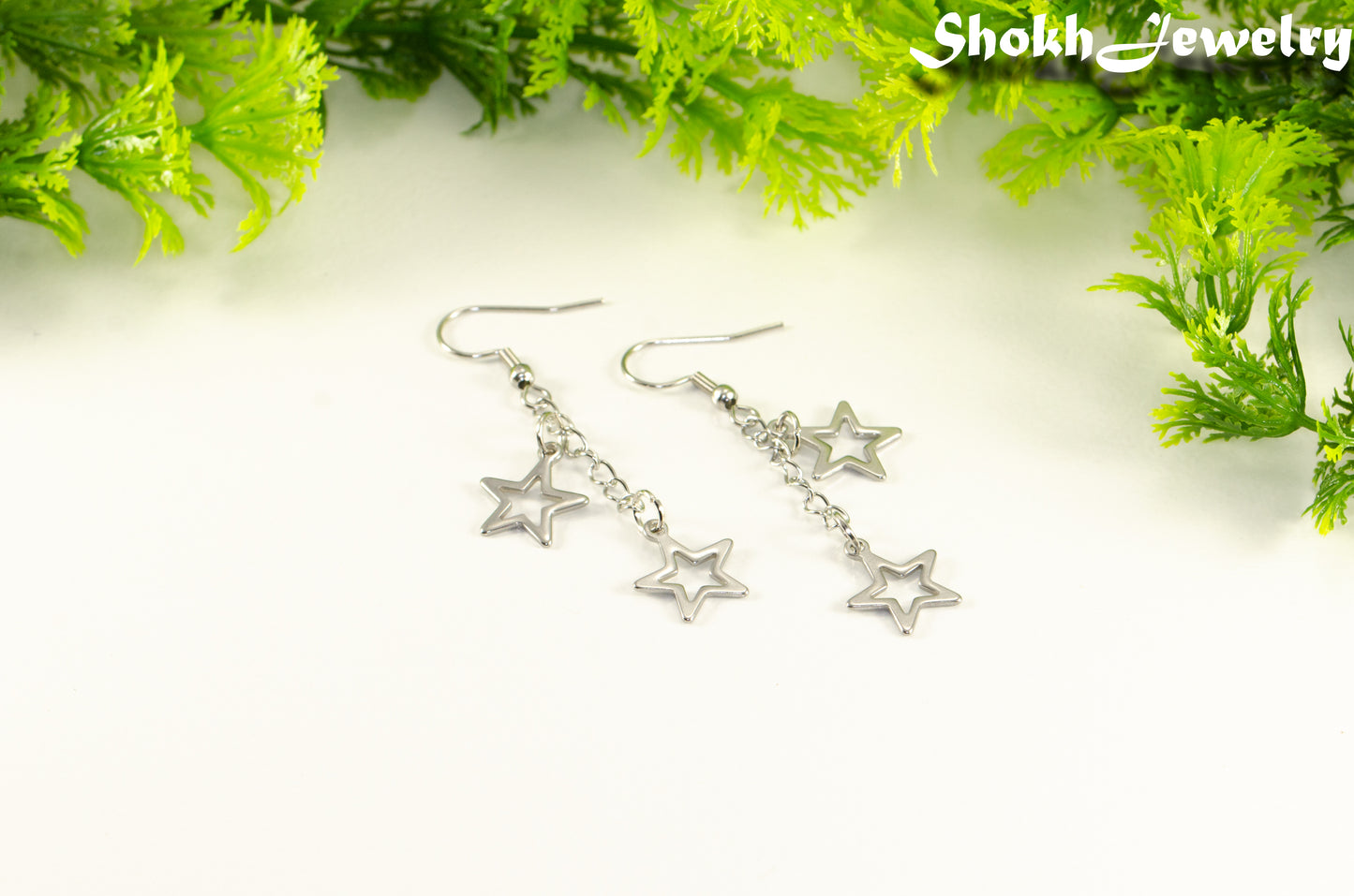 Stainless steel chain and 2 star earrings.