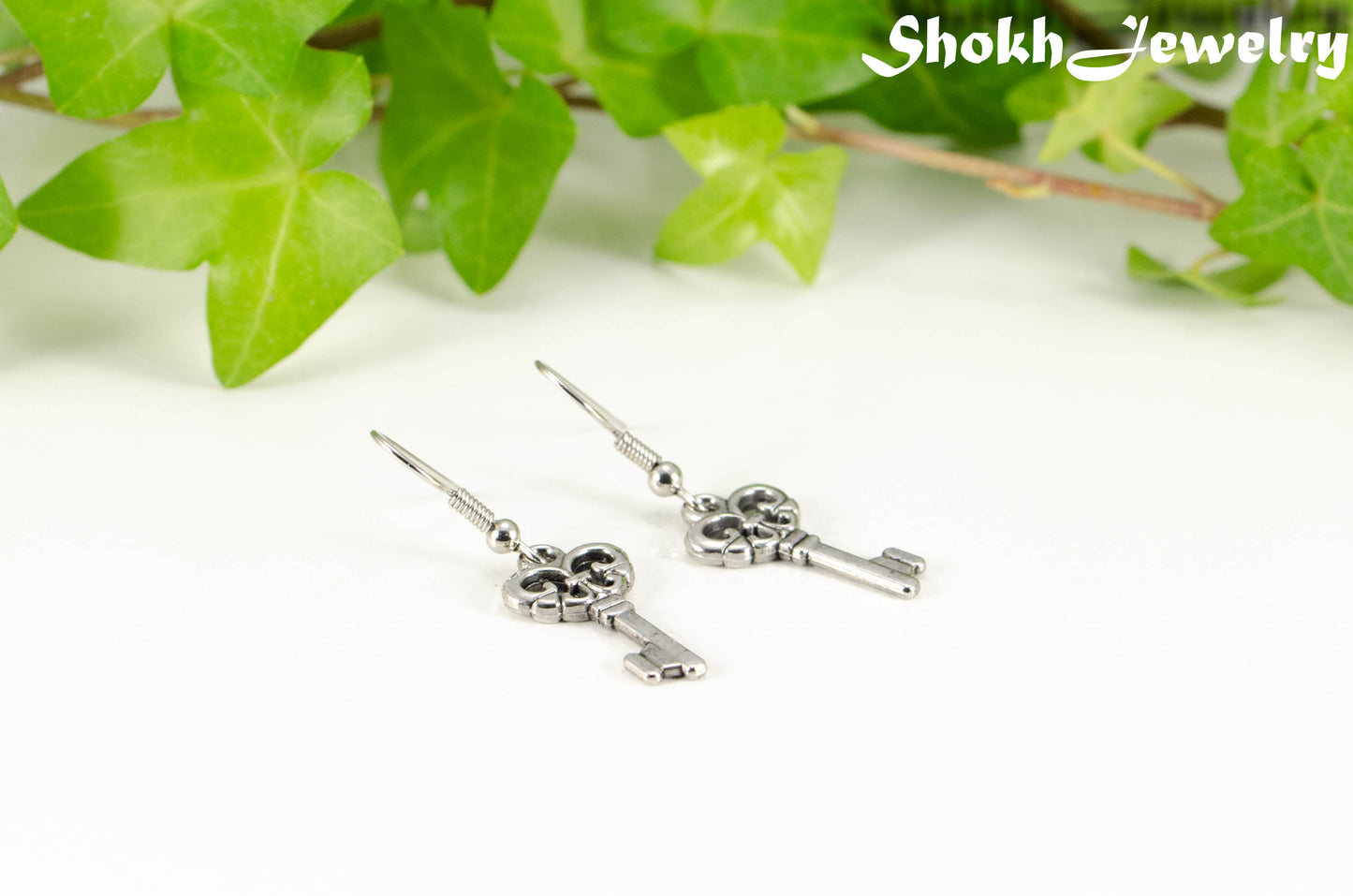 Small Skeleton Key Charm Earrings.
