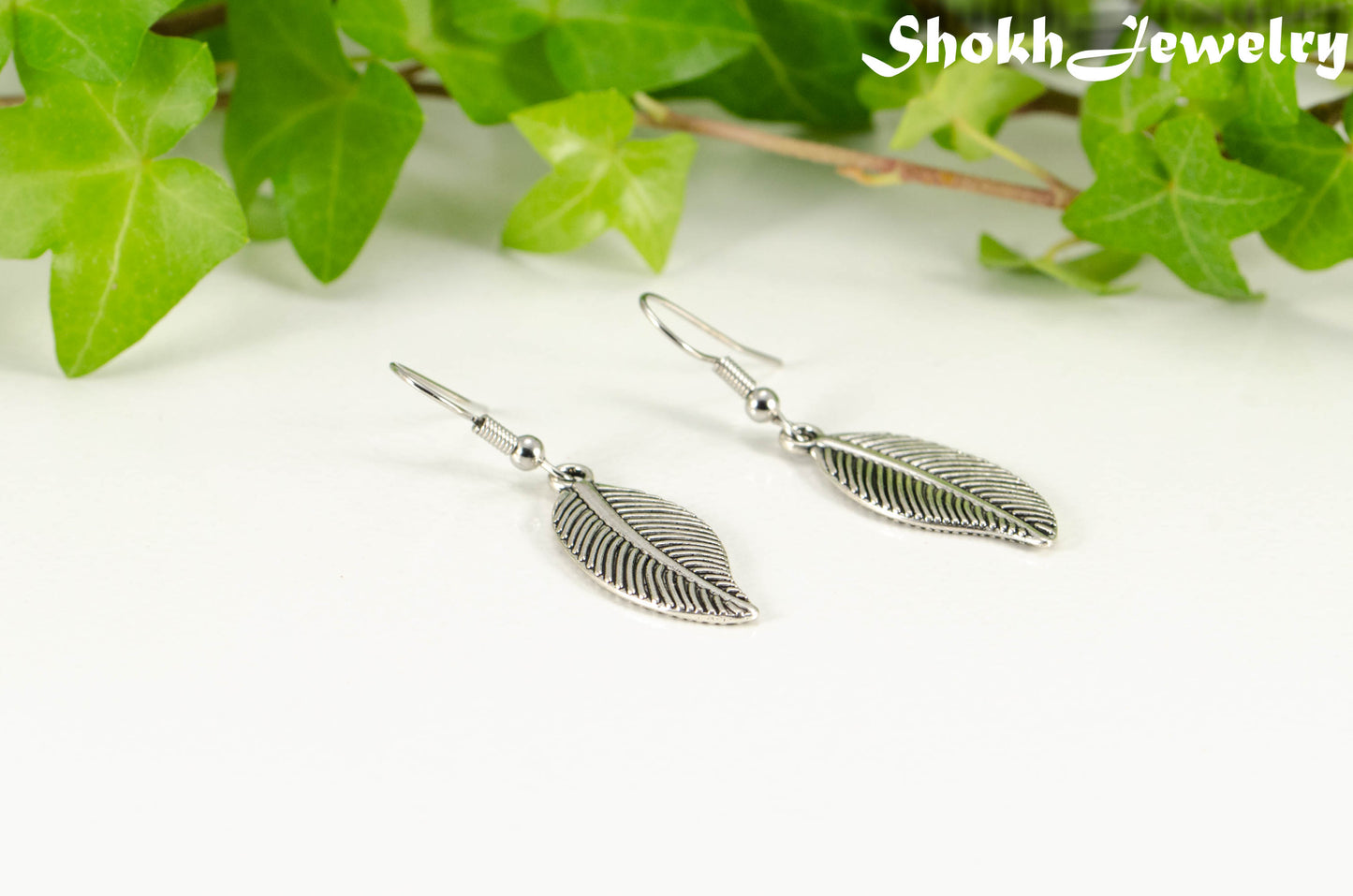 Tibetan Silver Leaf Charm Earrings for women.