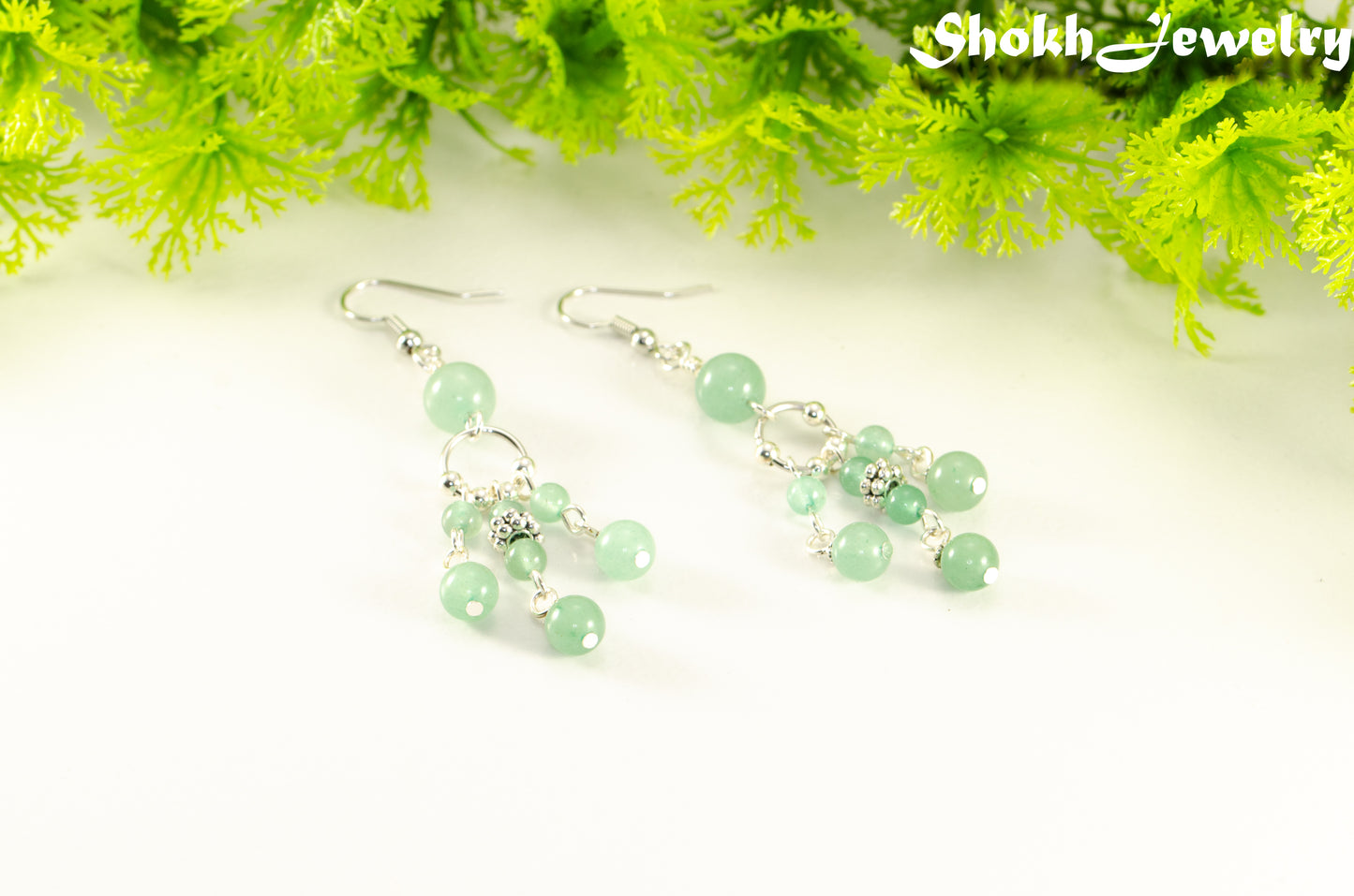 Statement Green Aventurine Crystal Chandelier Earrings.