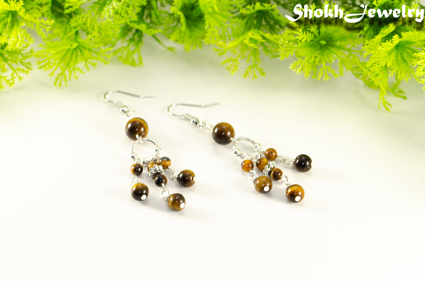 Statement Tiger's Eye Chandelier Earrings.