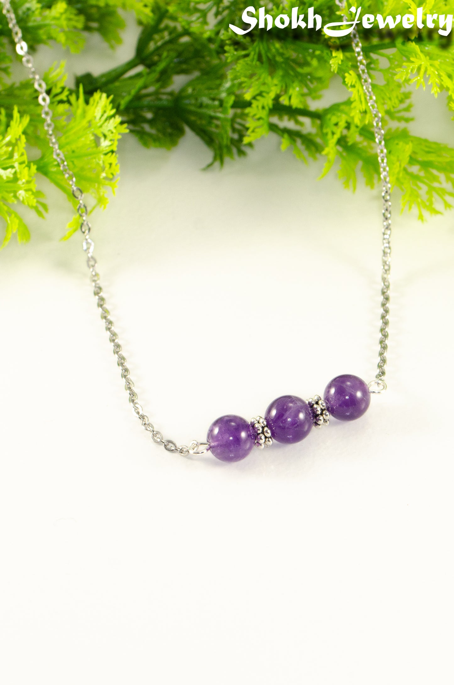 Amethyst and Dainty Chain Choker Necklace.