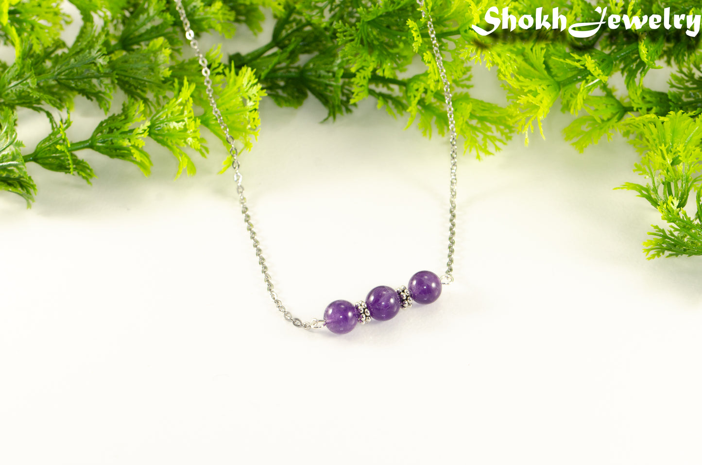 Amethyst and Dainty Chain Choker Necklace.